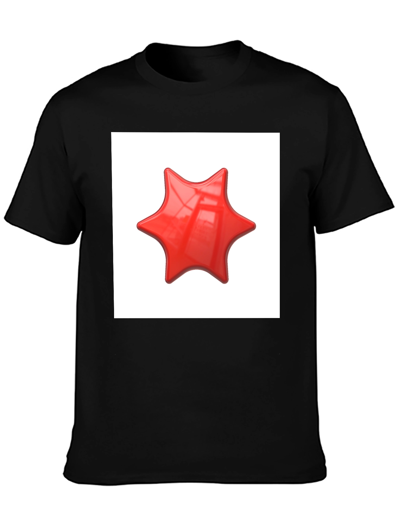 Black Black T-Shirt with Red Star Graphic Print view 3