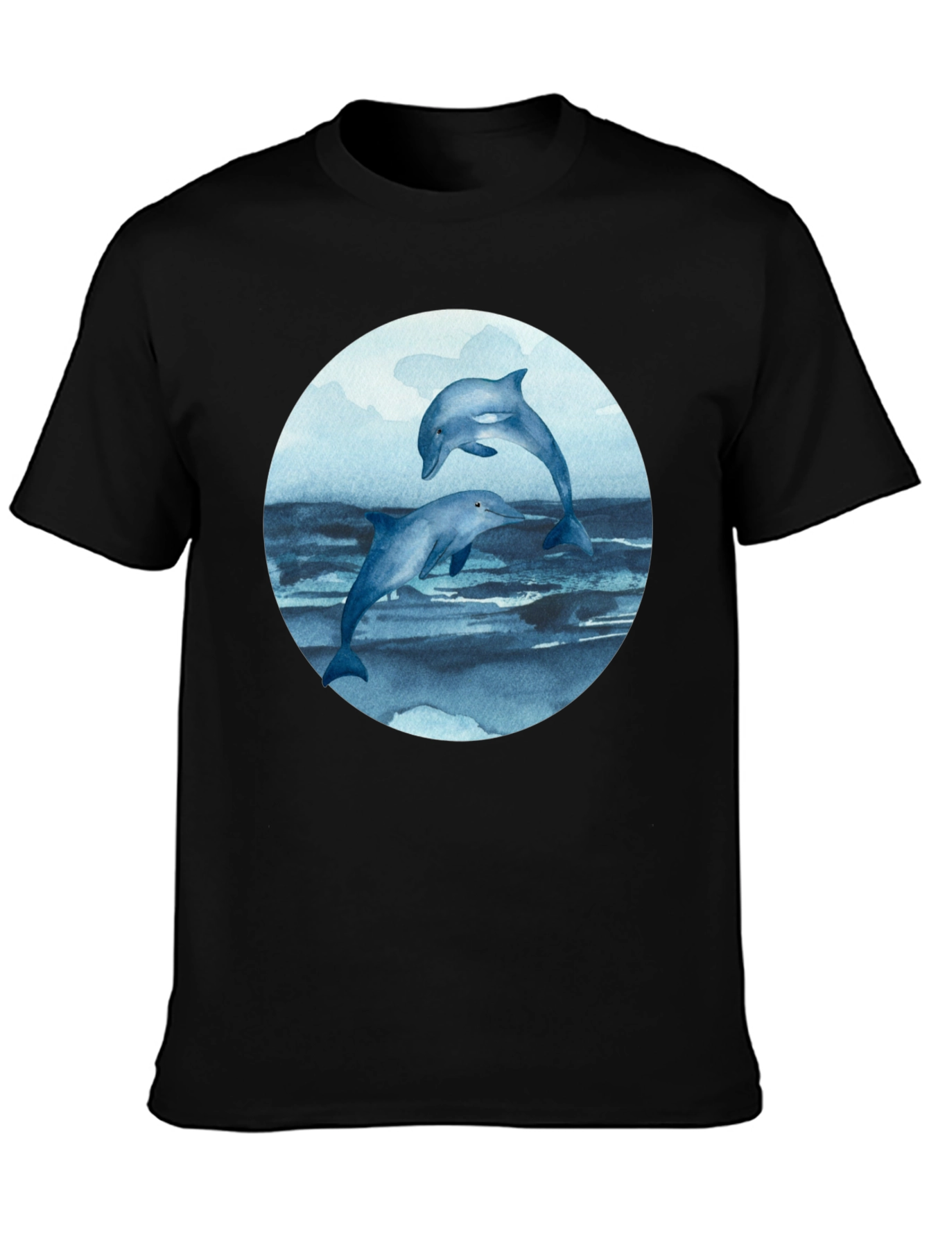 Black Dolphin T-Shirt - Round Print - Marine Life Tee view 3