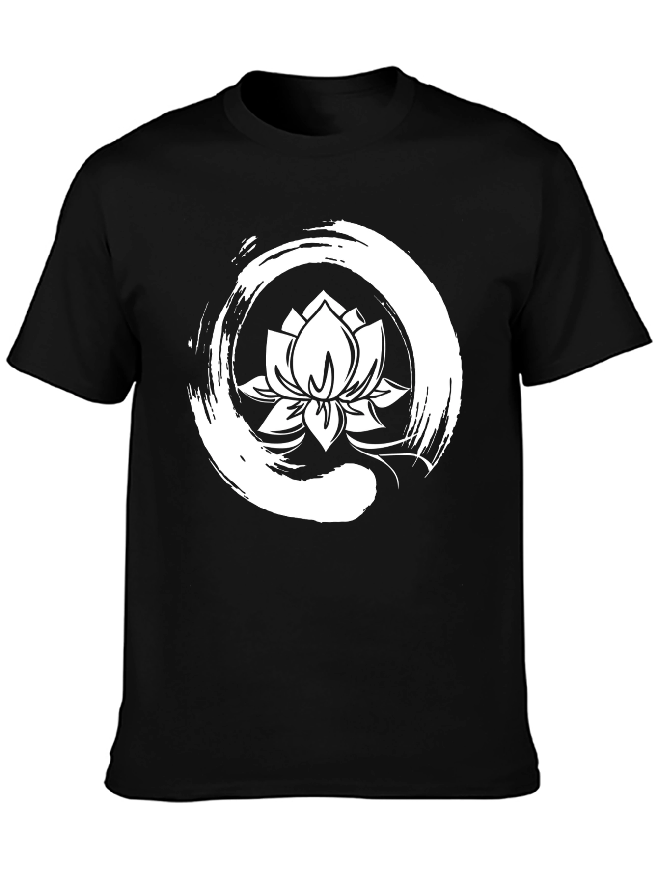Black Lotus Flower Zen Circle Graphic Tee - Black view 3