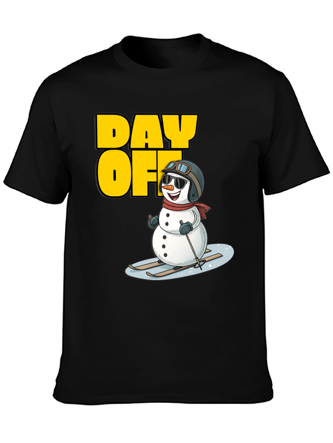 Black Day Off Snowman T-Shirt - Skiing Holiday Tee view 3