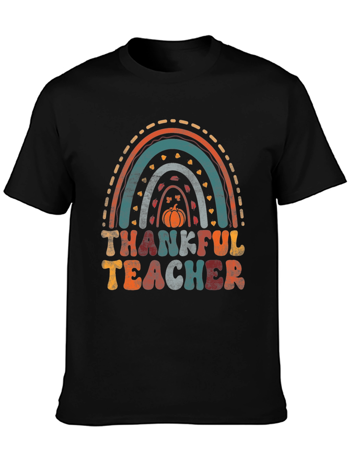 Black Thankful Teacher Rainbow T-Shirt view 3