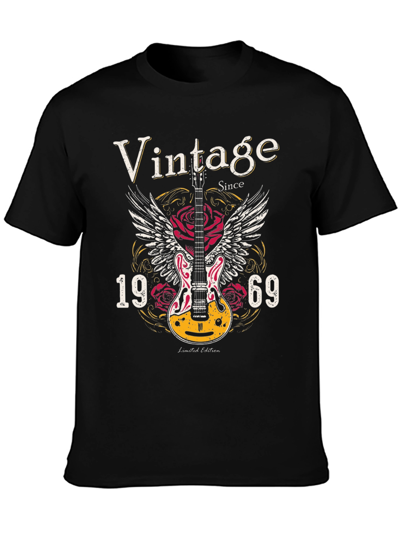 Black Vintage 1969 Guitar Graphic T-Shirt view 3