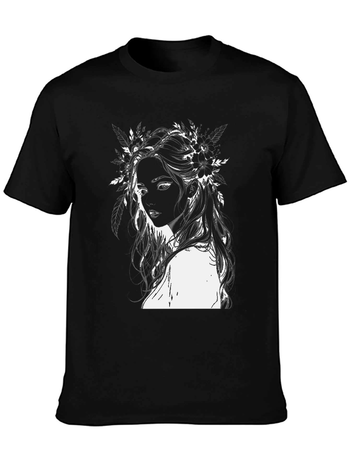 Black Black T-Shirt with Floral Woman Design view 3