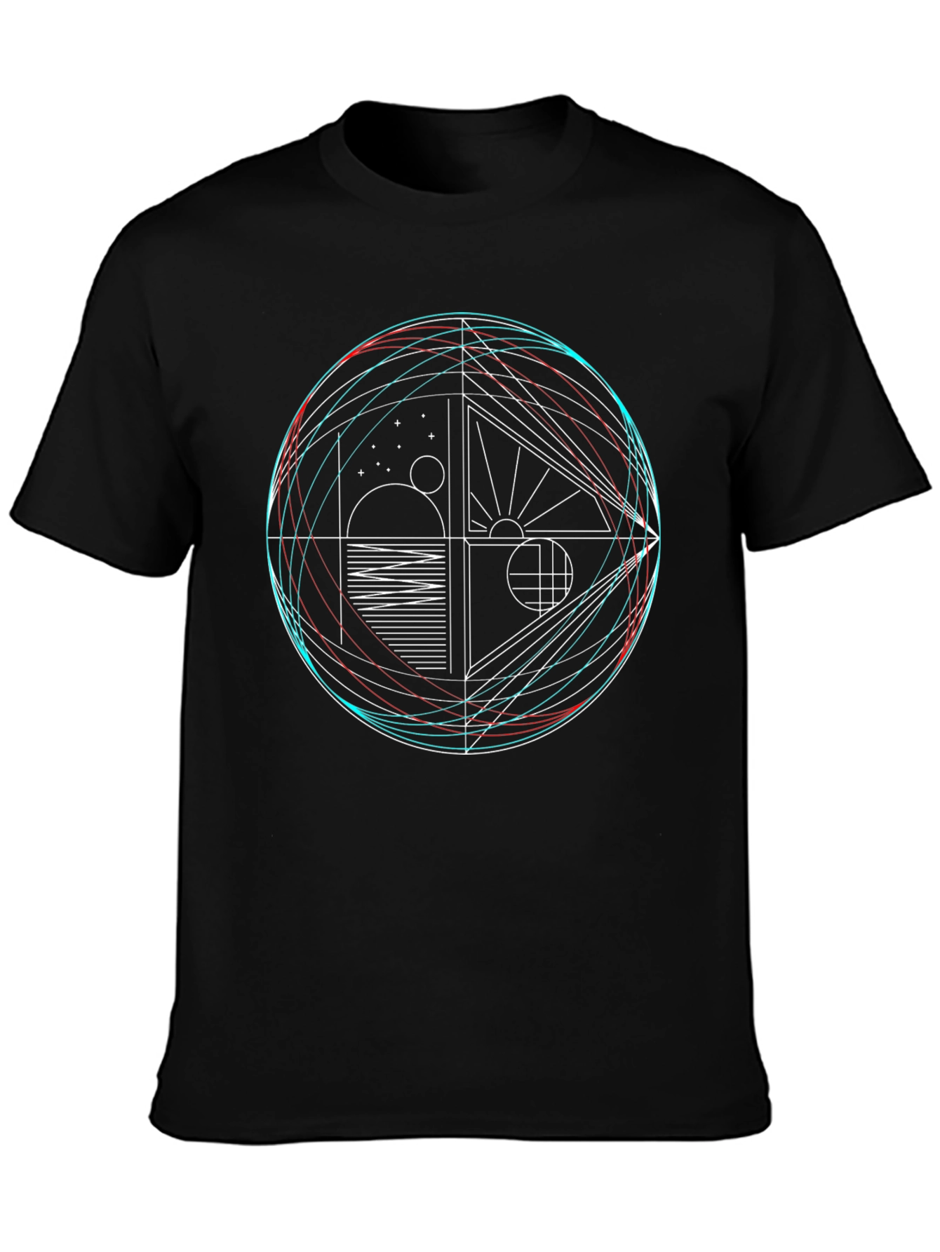 Black Geometric Graphic Print Crew Neck T-Shirt view 3