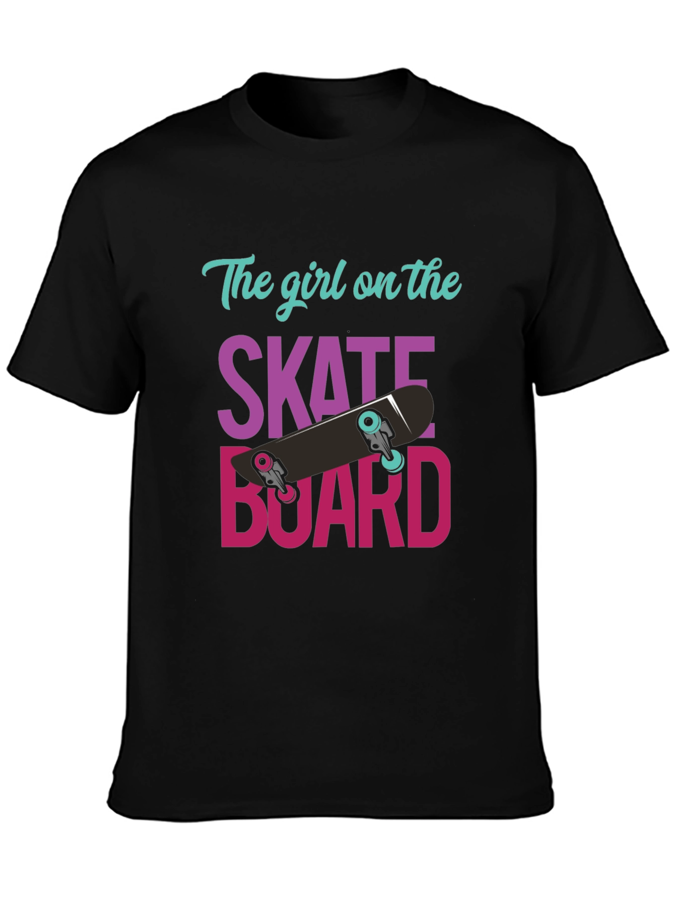 Black Skateboard Girl T-Shirt - Cool Graphic Tee view 3