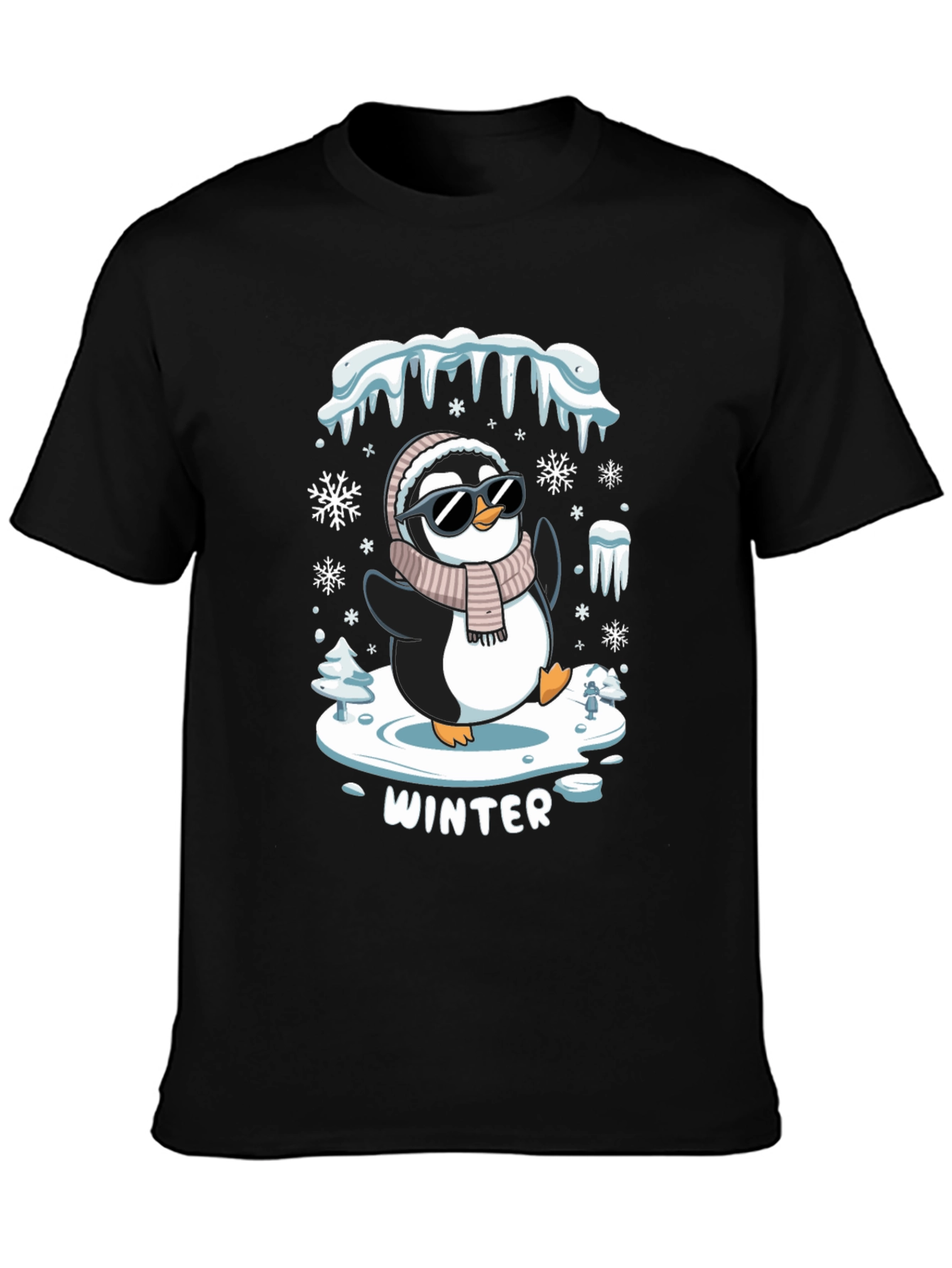 Black Winter Penguin T-Shirt - Cool Holiday Apparel view 3