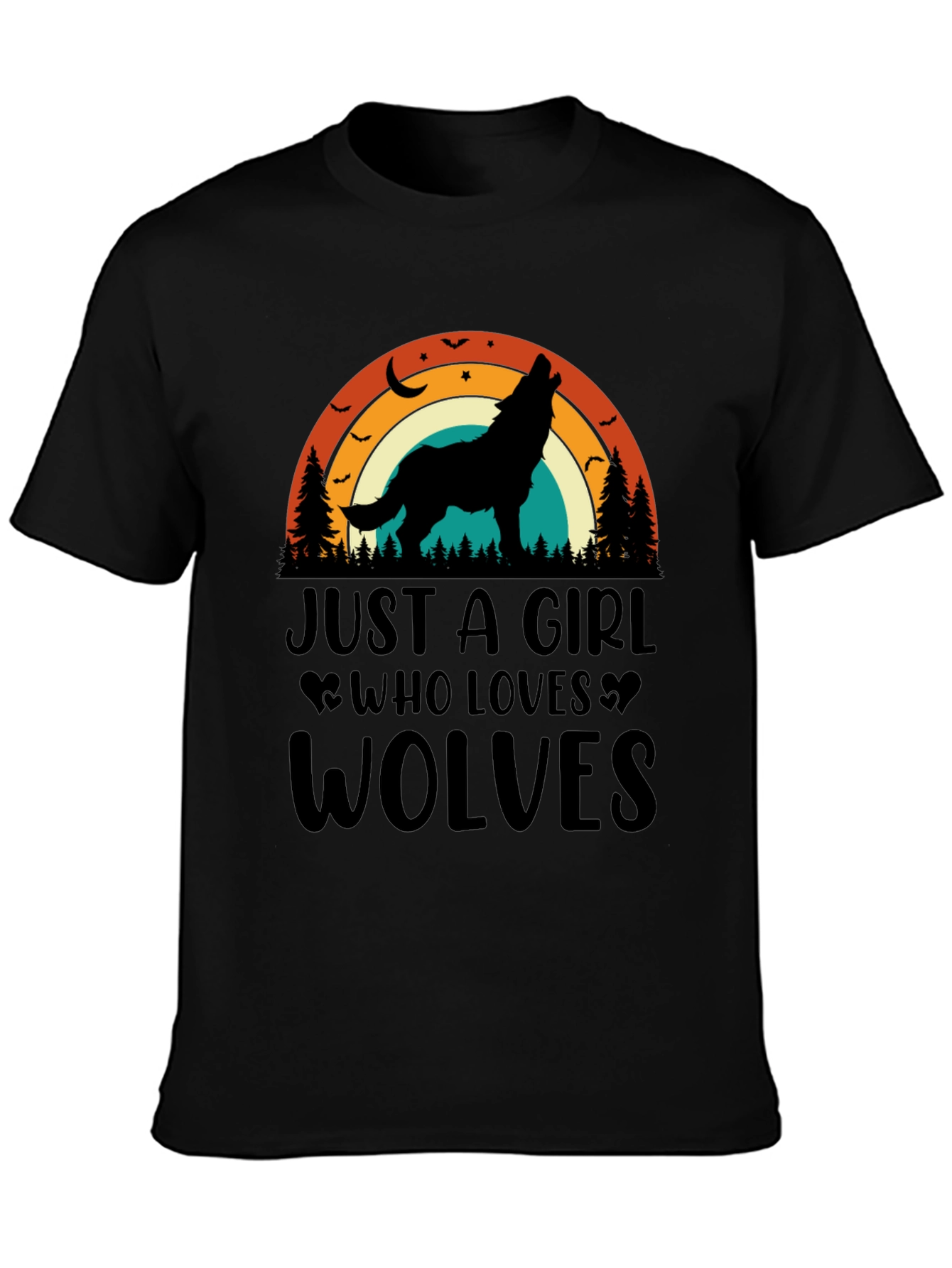Black Wolf Lover Retro Graphic Tee view 3