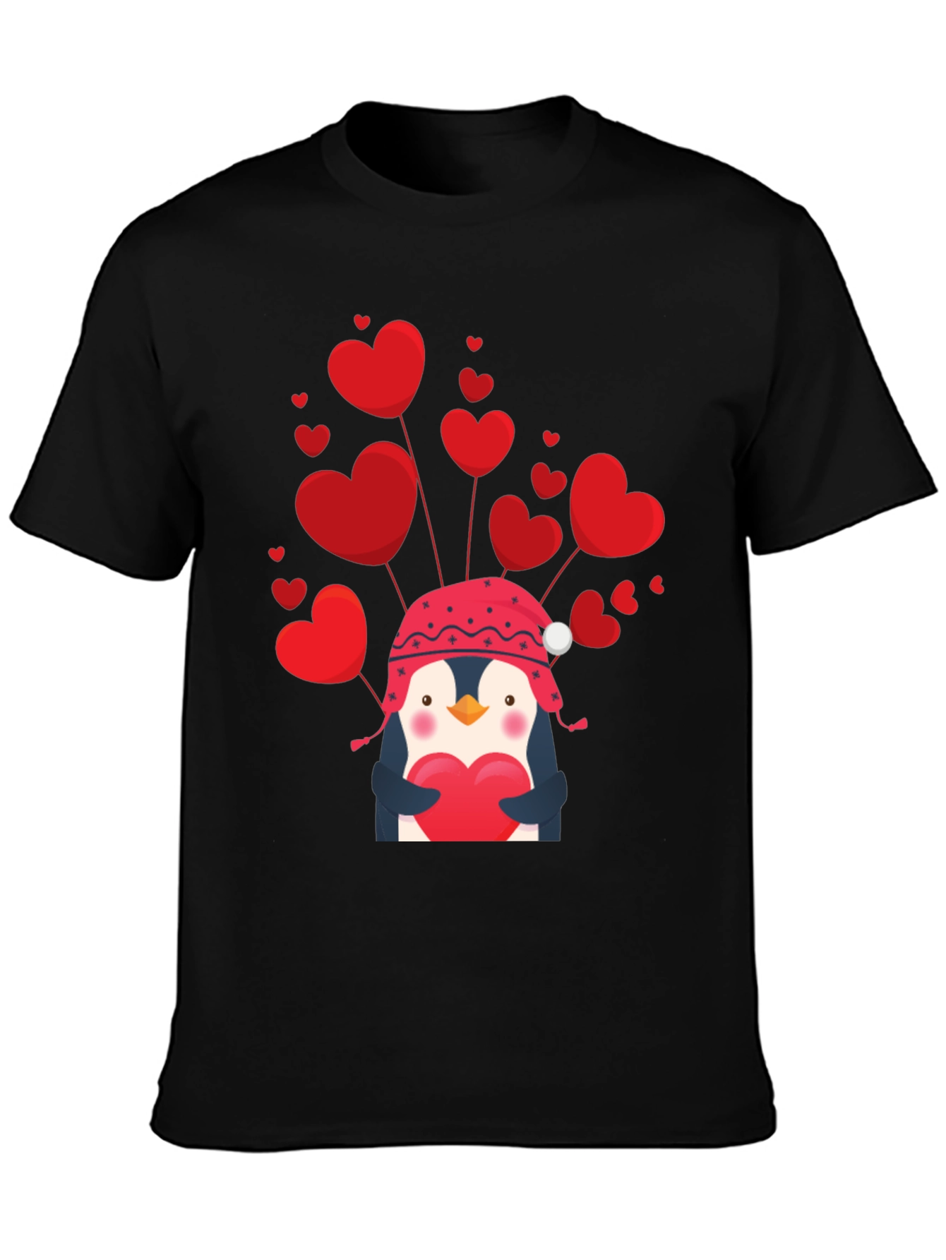 Black Valentine's Penguin Heart T-Shirt view 3