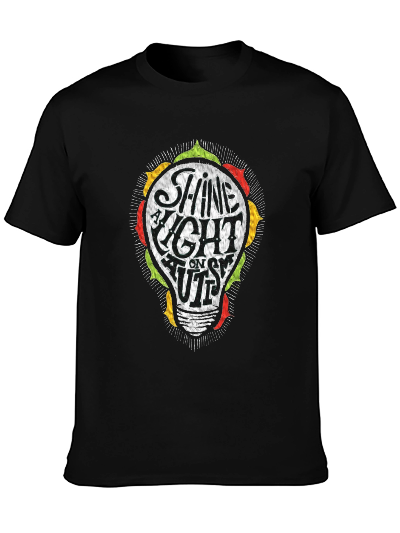 Black Shine A Light On Autism Awareness T-Shirt view 3