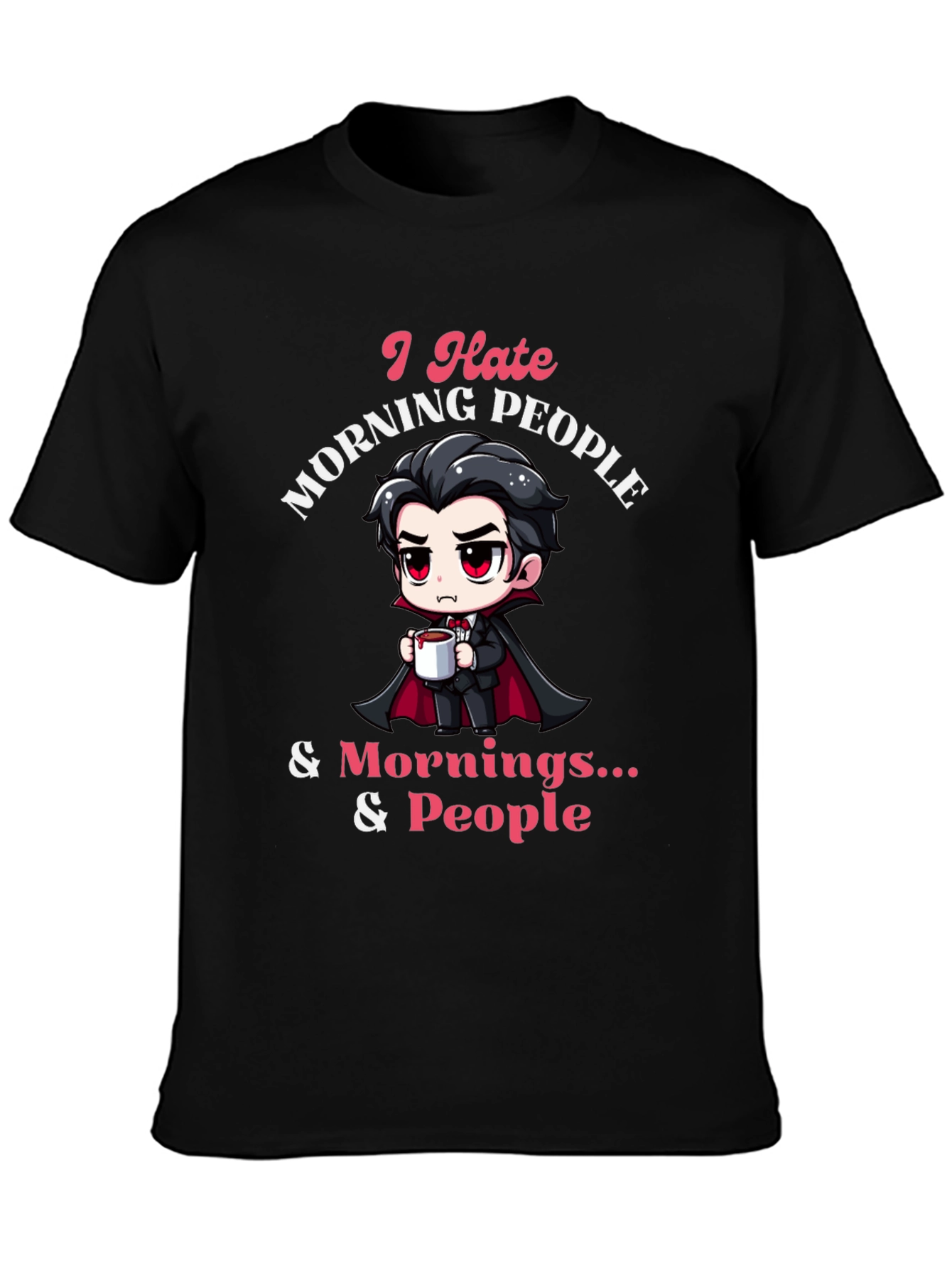 Black I Hate Morning People Black T-Shirt view 3