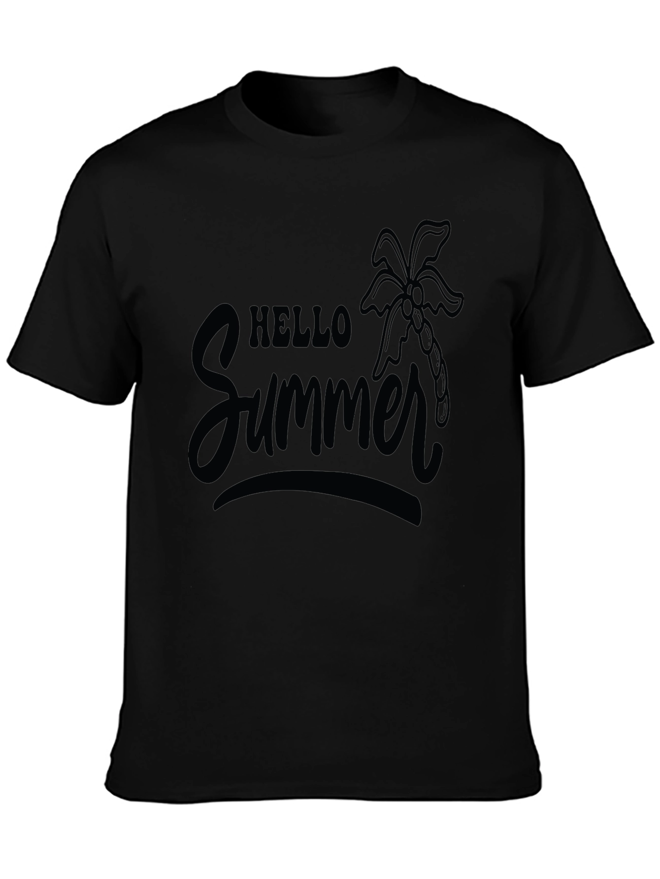 Black Hello Summer Black T-Shirt with Palm Tree view 3