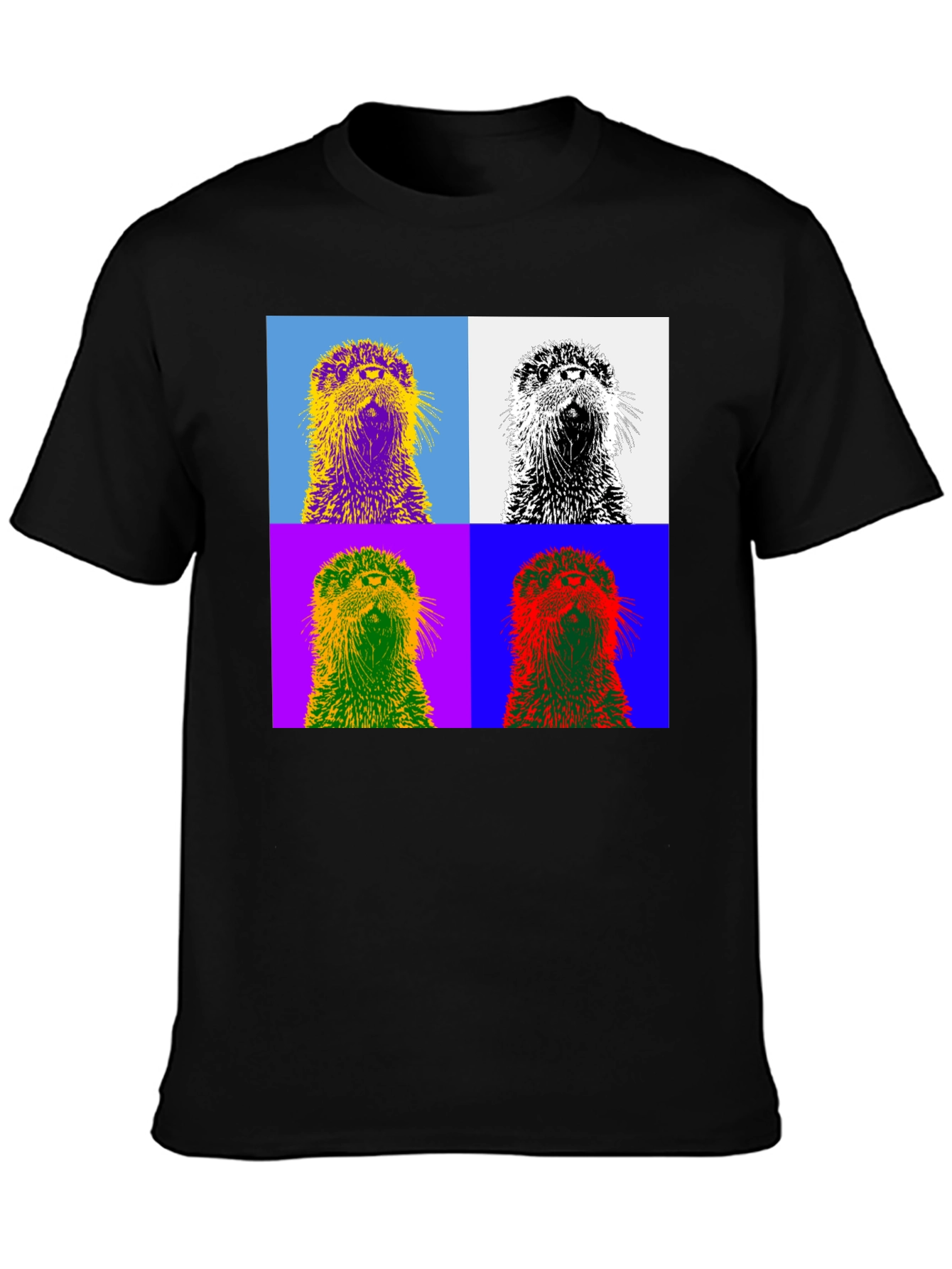 Black Pop Art Otter T-Shirt - Stylish Graphic Tee view 3