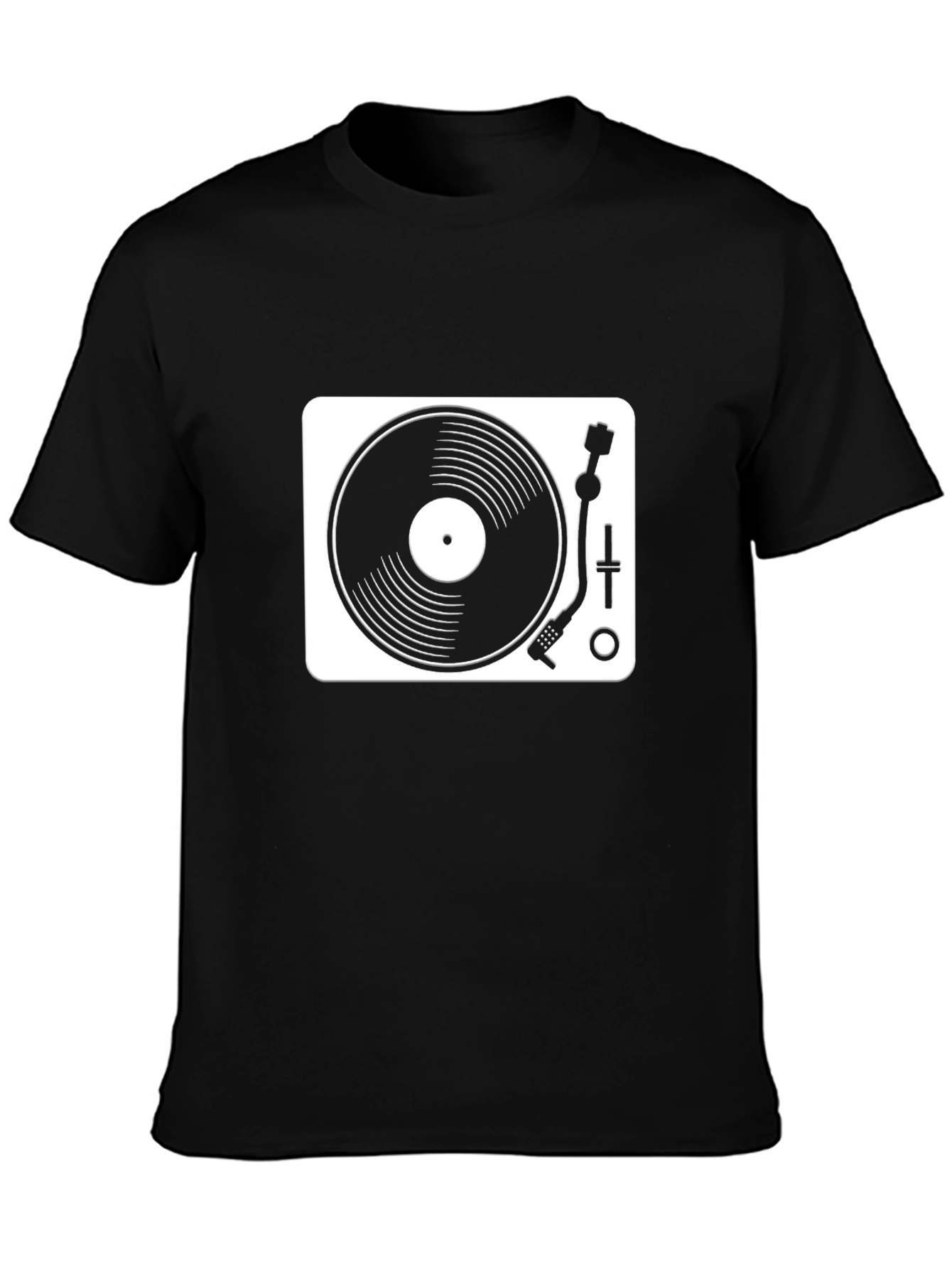 Black Retro DJ Turntable Graphic Tee - Black Cotton Blend view 3