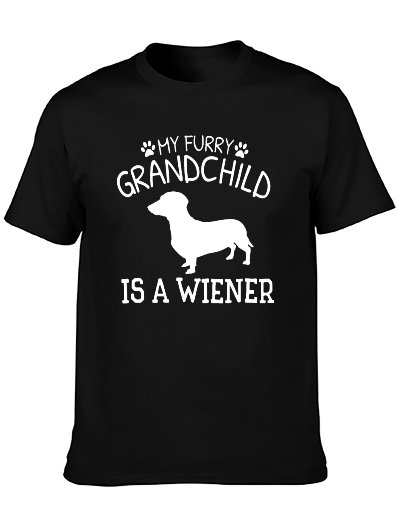 Black My Furry Grandchild is a Wiener Dog T-Shirt view 3