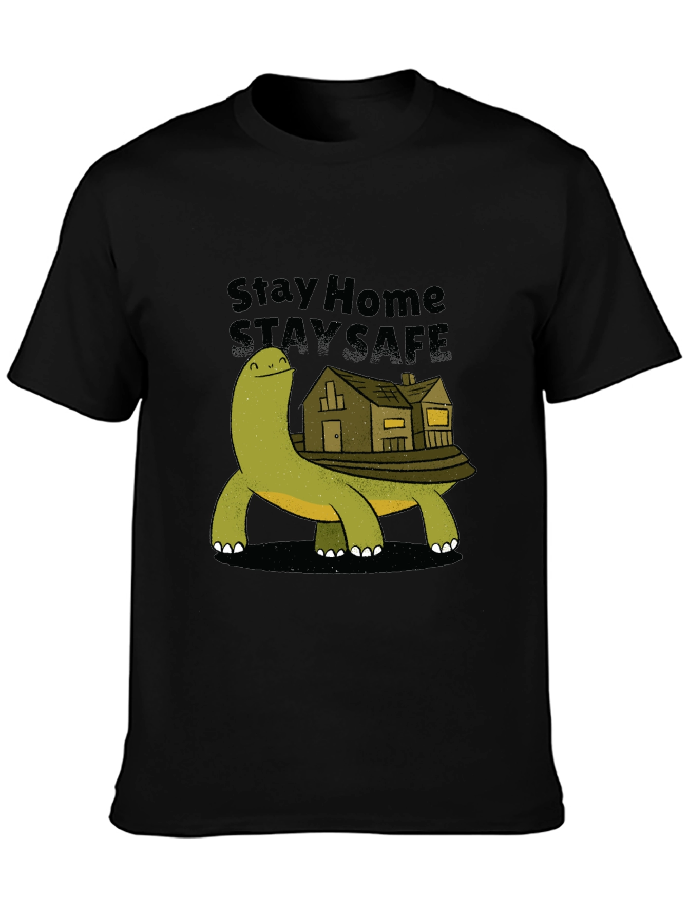 Black Stay Home Stay Safe Turtle House T-Shirt view 3