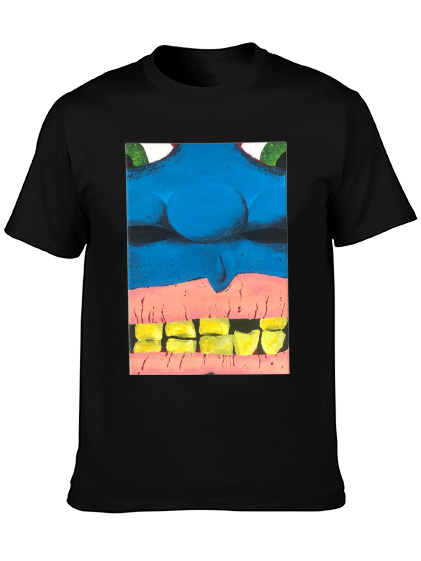 Black Blue Monster Face Graphic Tee - Unique Design view 3