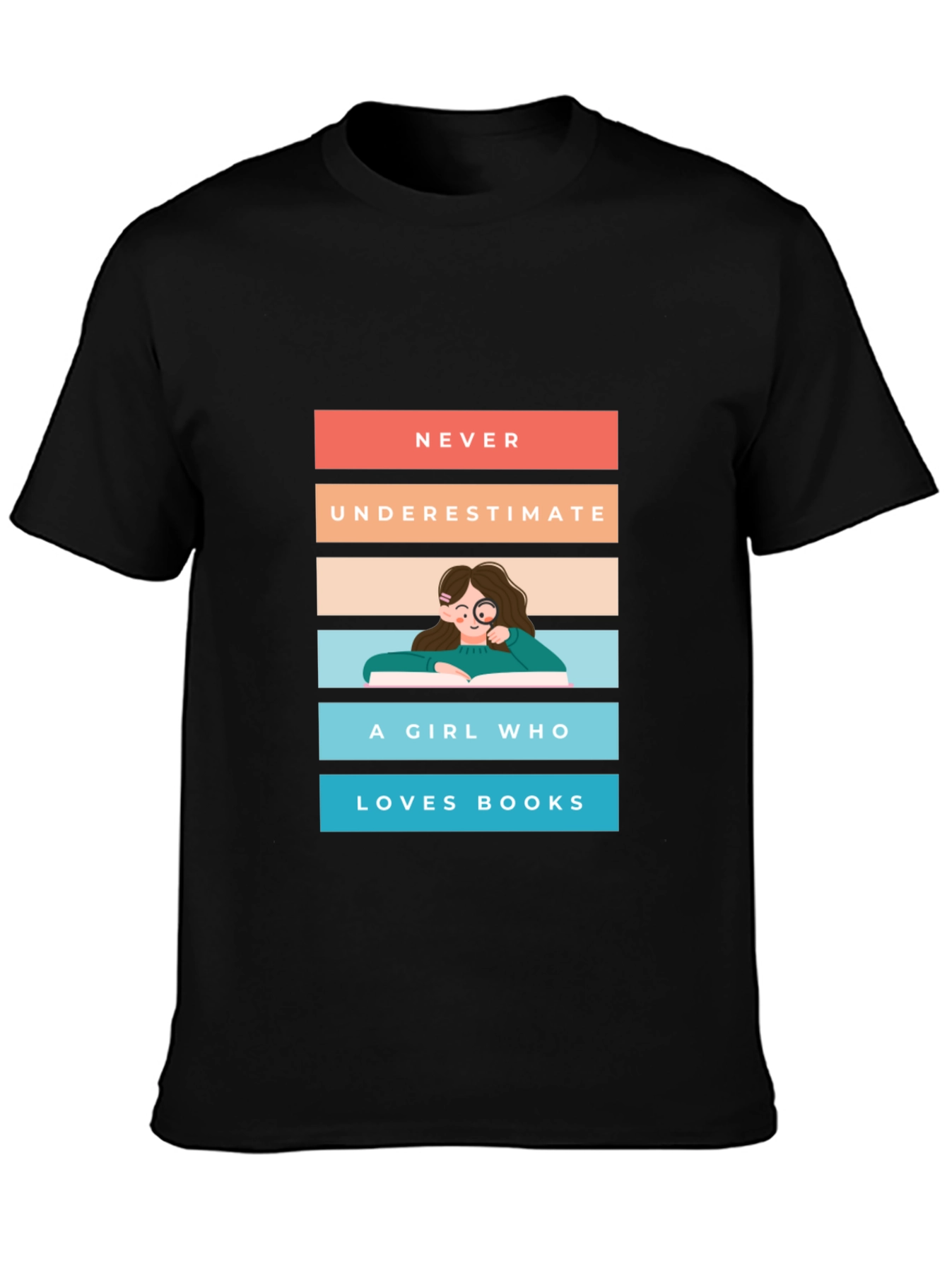 Black Never Underestimate A Girl Who Loves Books T-Shirt view 3
