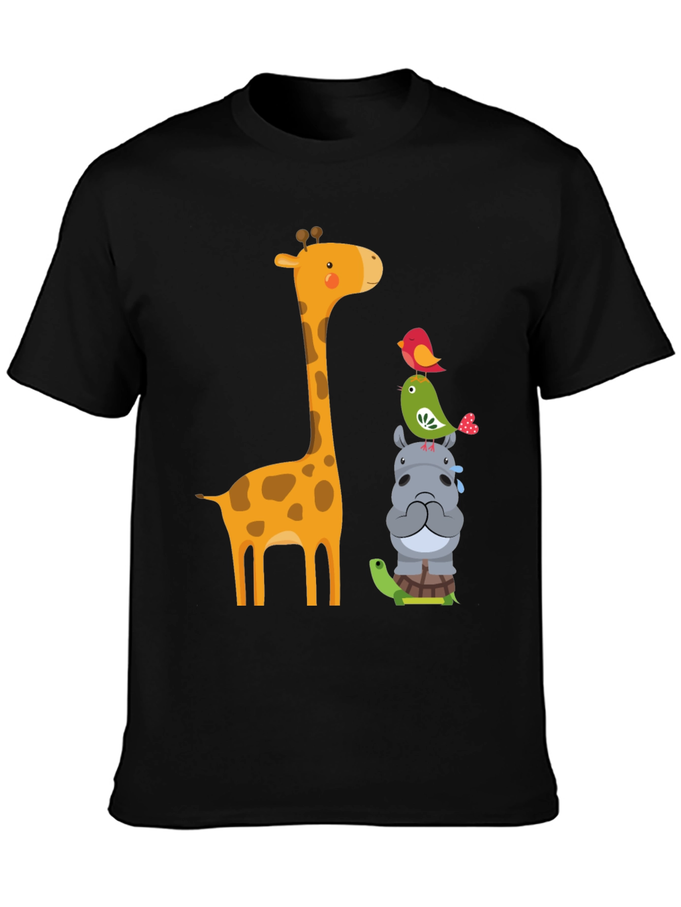Black Cute Animal Stack T-Shirt view 3