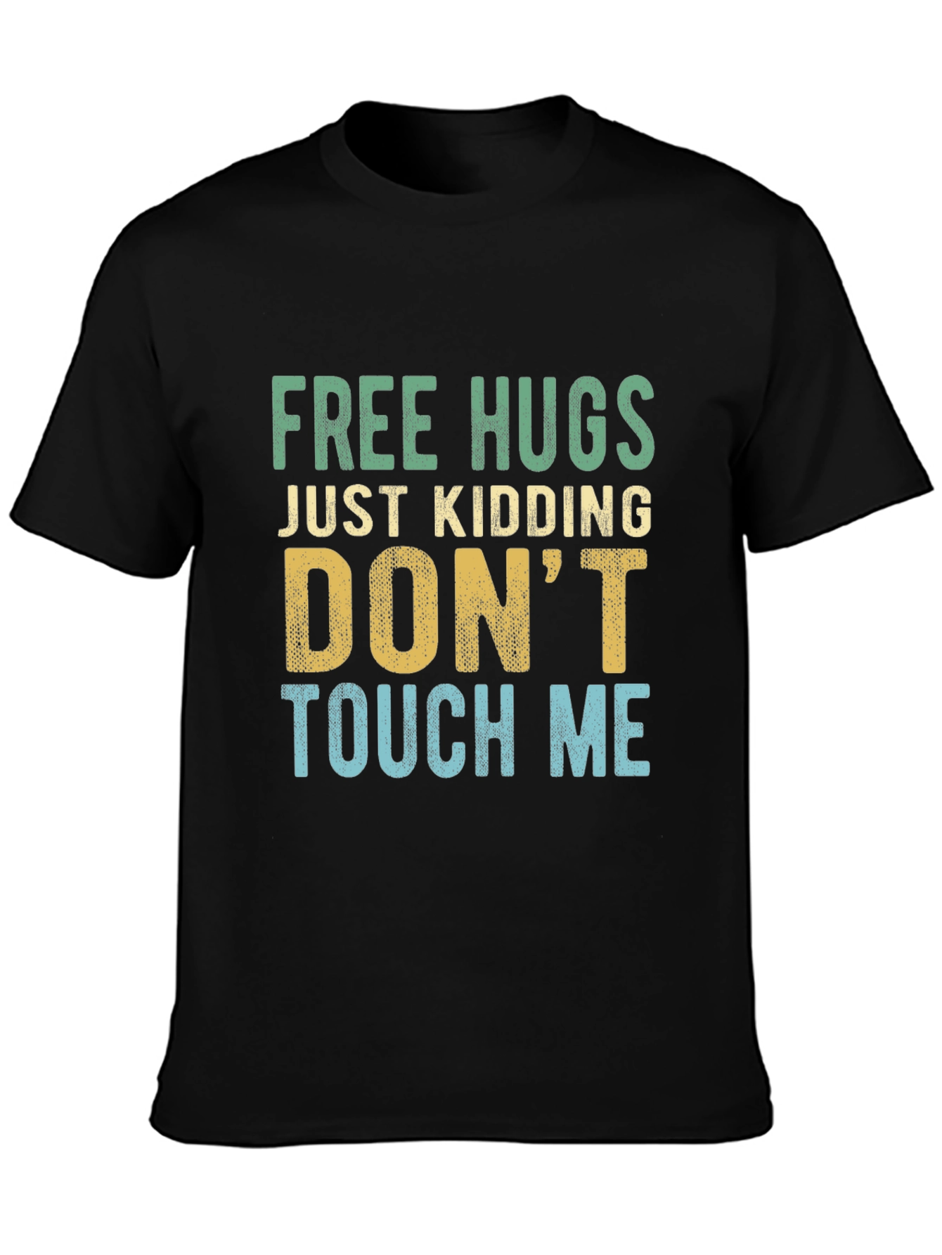 Black Funny Introvert Tee: Free Hugs, Just Kidding! view 3
