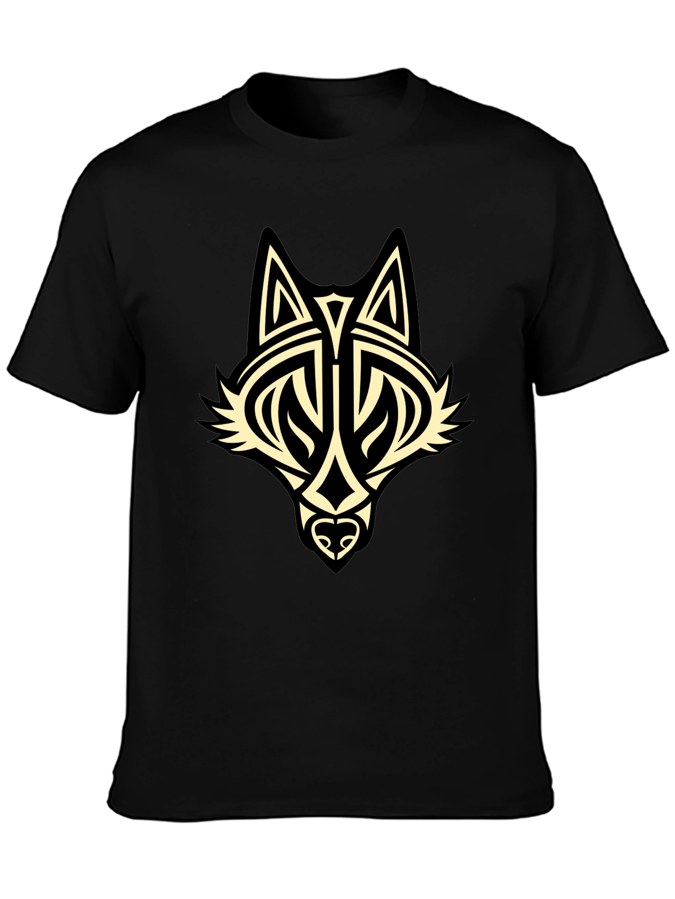 Black Tribal Wolf Graphic Black T-Shirt view 3