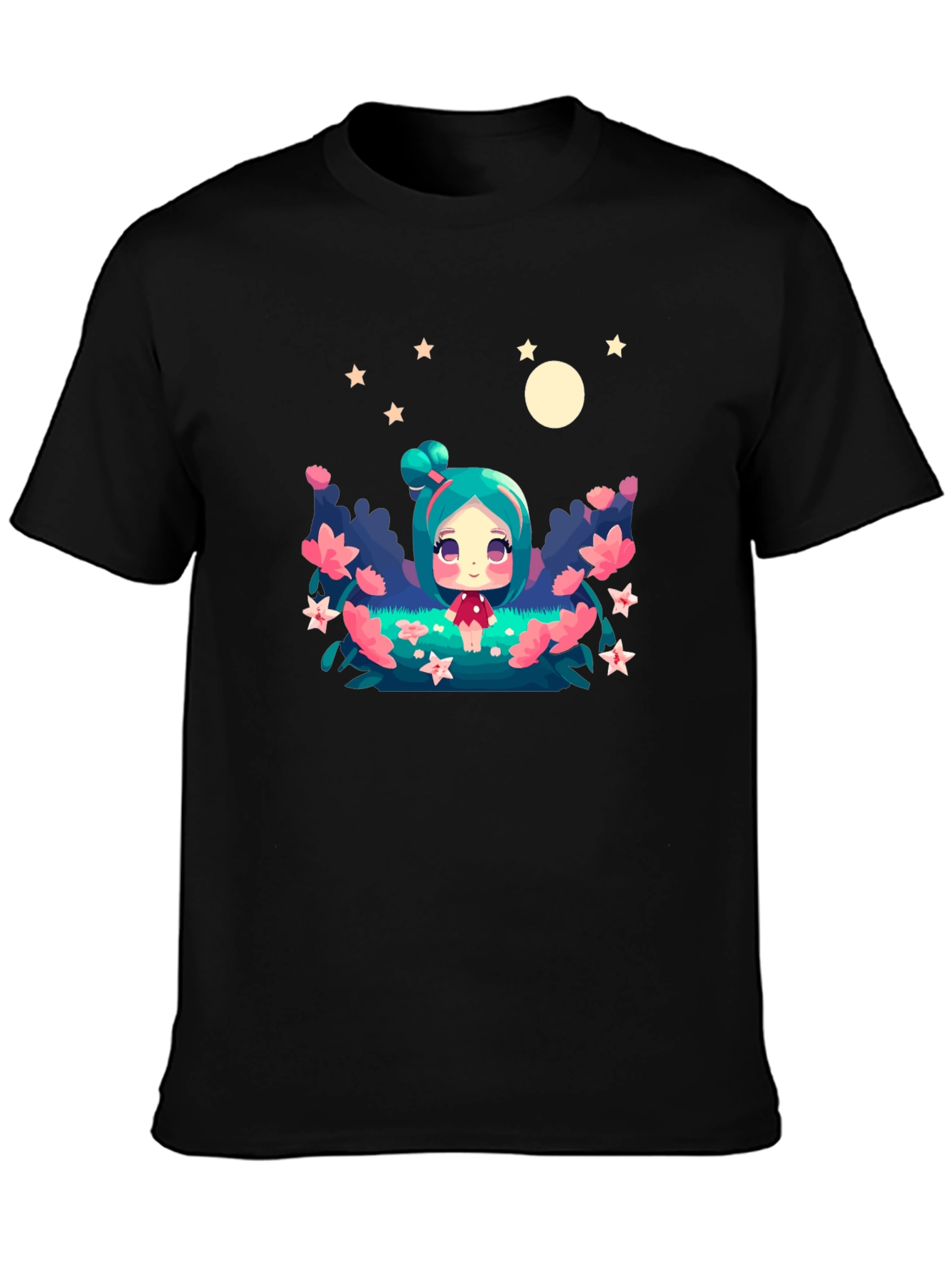 Black Cute Cartoon Fairy Graphic Tee - Black Unisex T-Shirt view 3