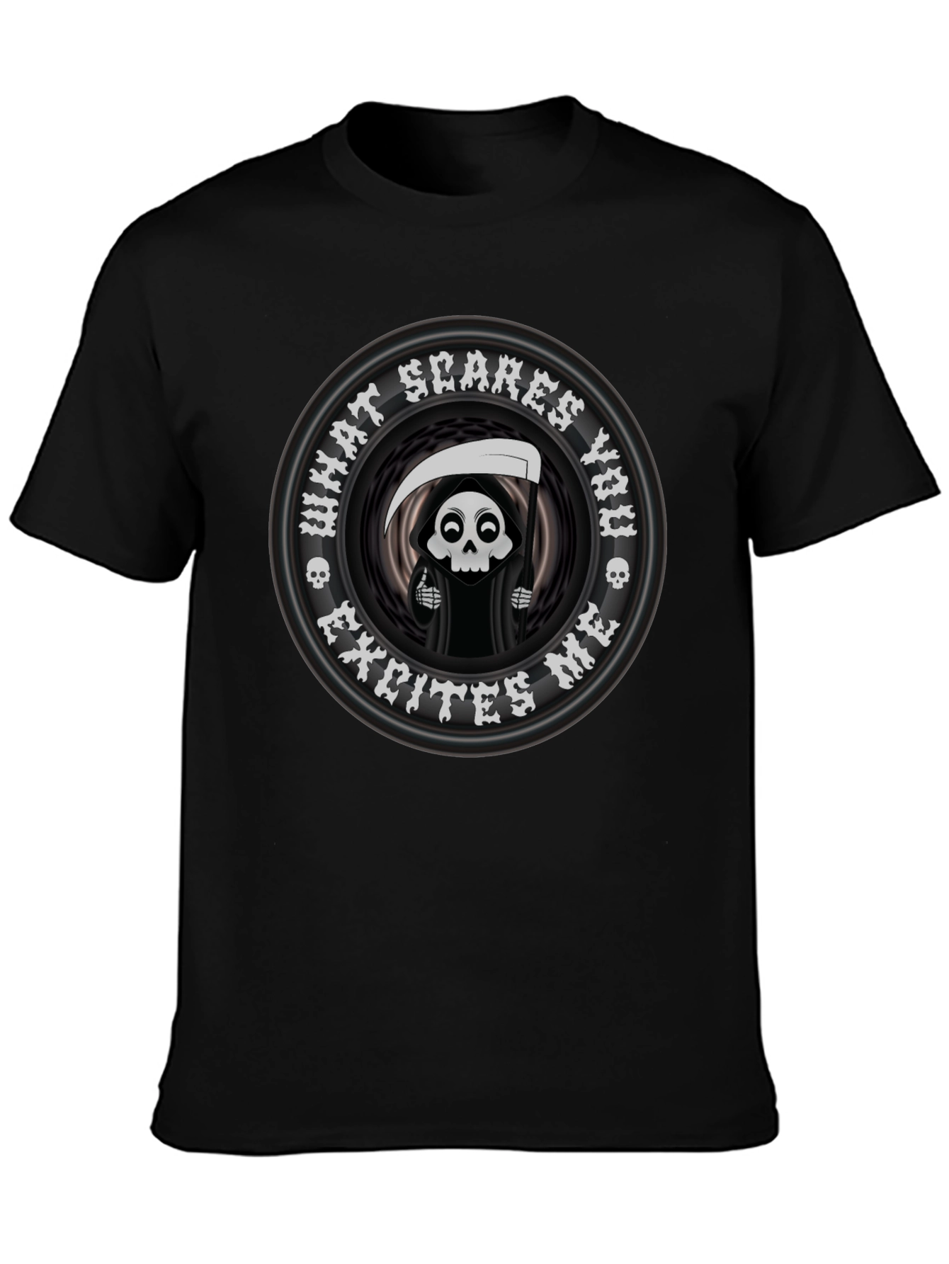 Black Funny Grim Reaper 'What Scares You' Graphic T-Shirt view 3