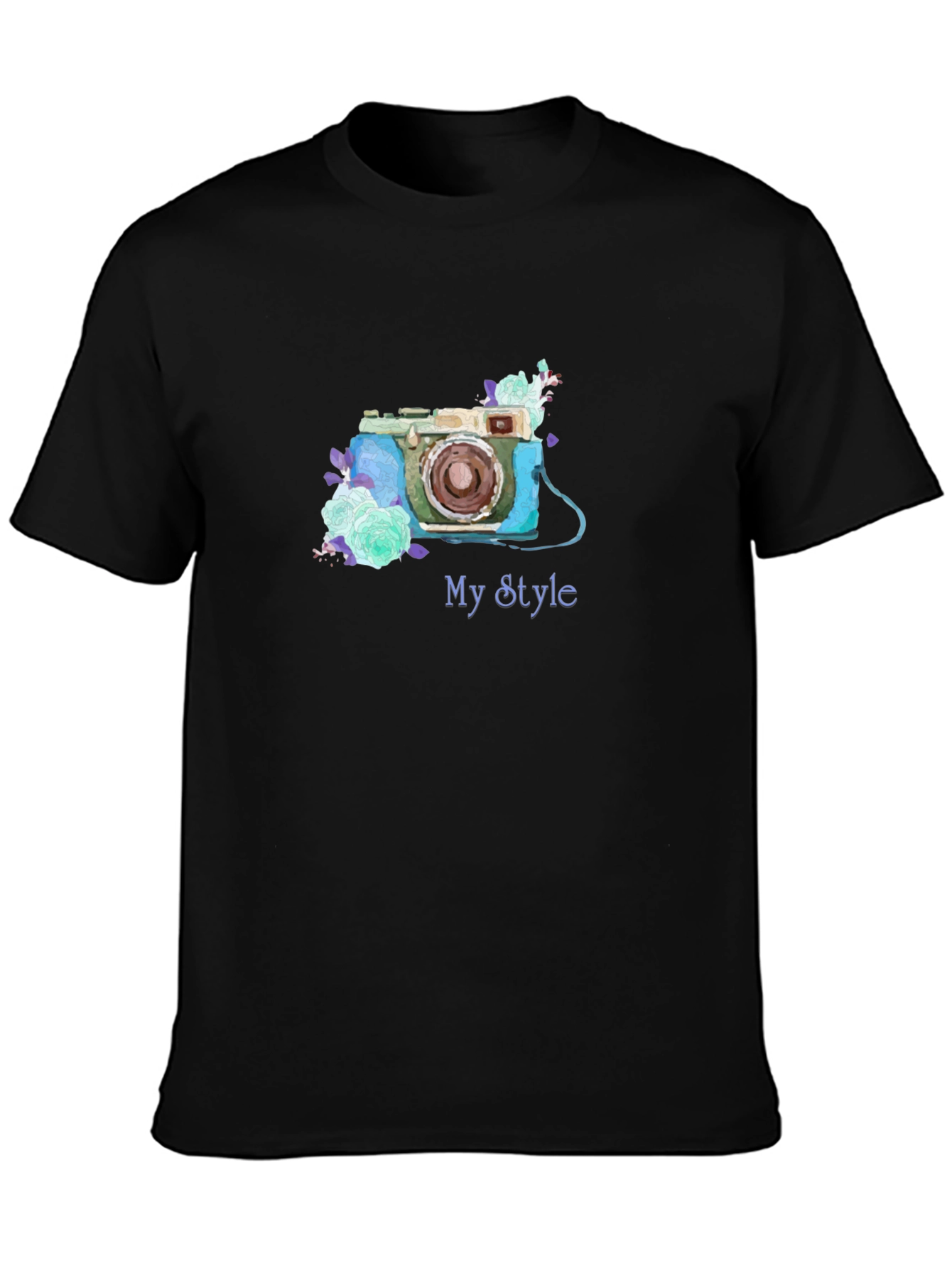 Black Retro Camera Floral Tee - My Style Black T-Shirt view 3