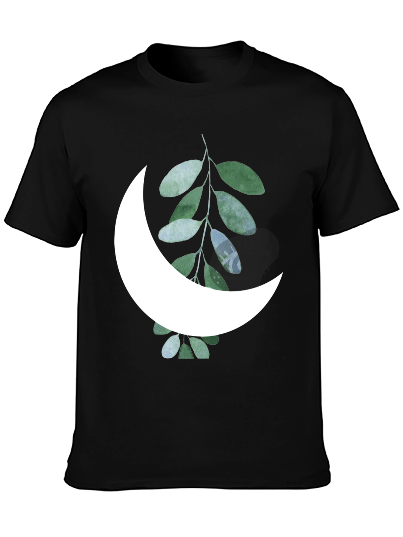 Black Moon & Leaf Graphic Black T-Shirt view 3