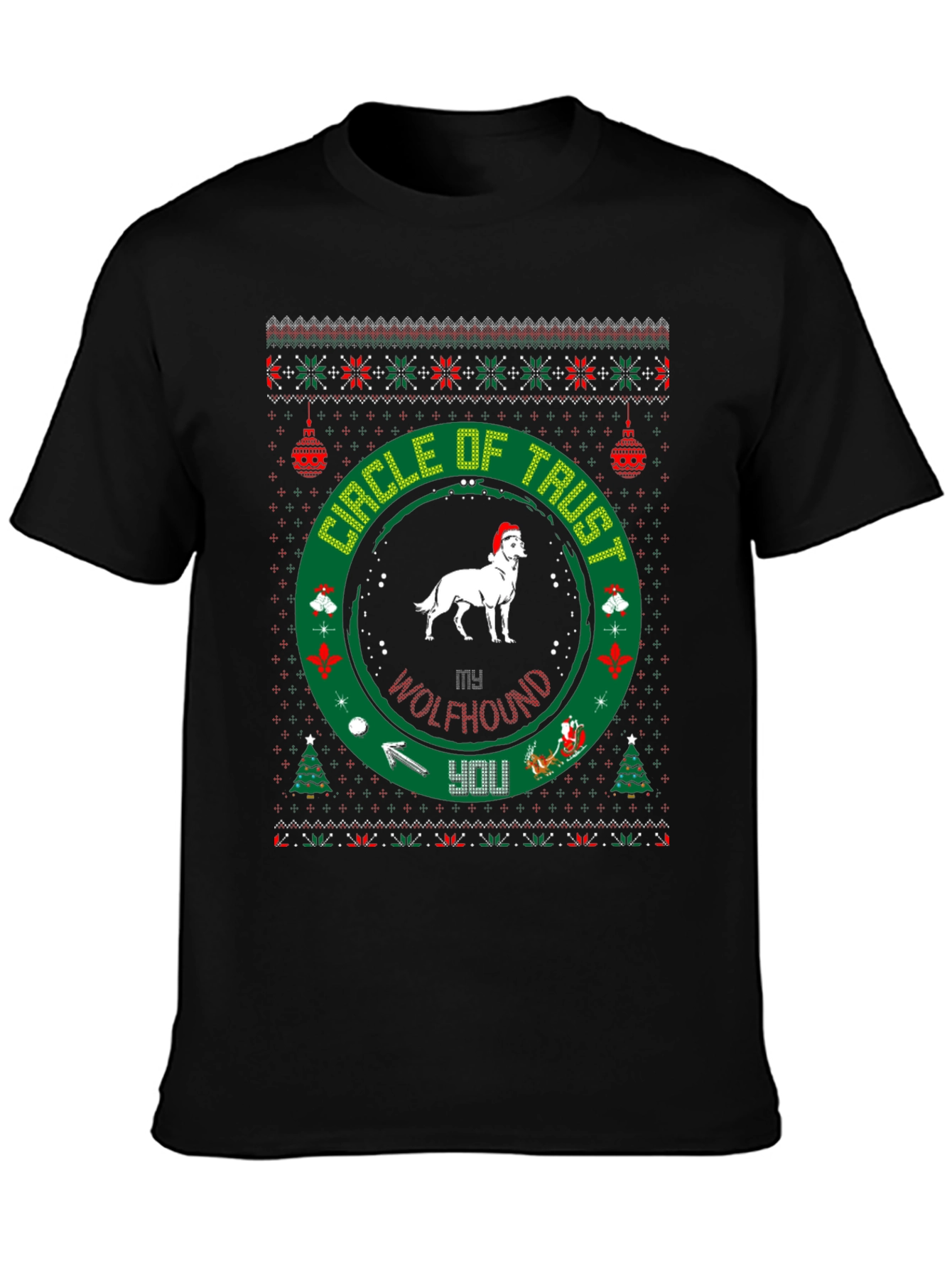 Black My Wolfhound Circle of Trust Christmas T-Shirt view 3