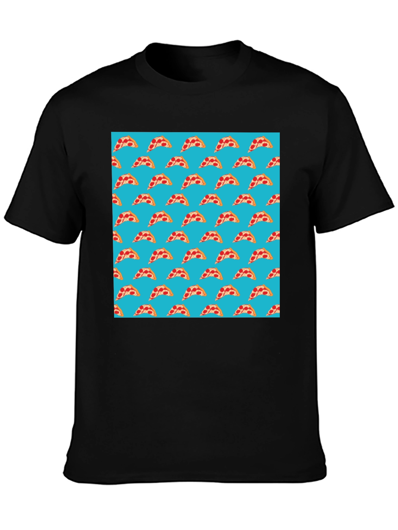 Black Pizza Slice Pattern T-Shirt - Fun Foodie Style view 3