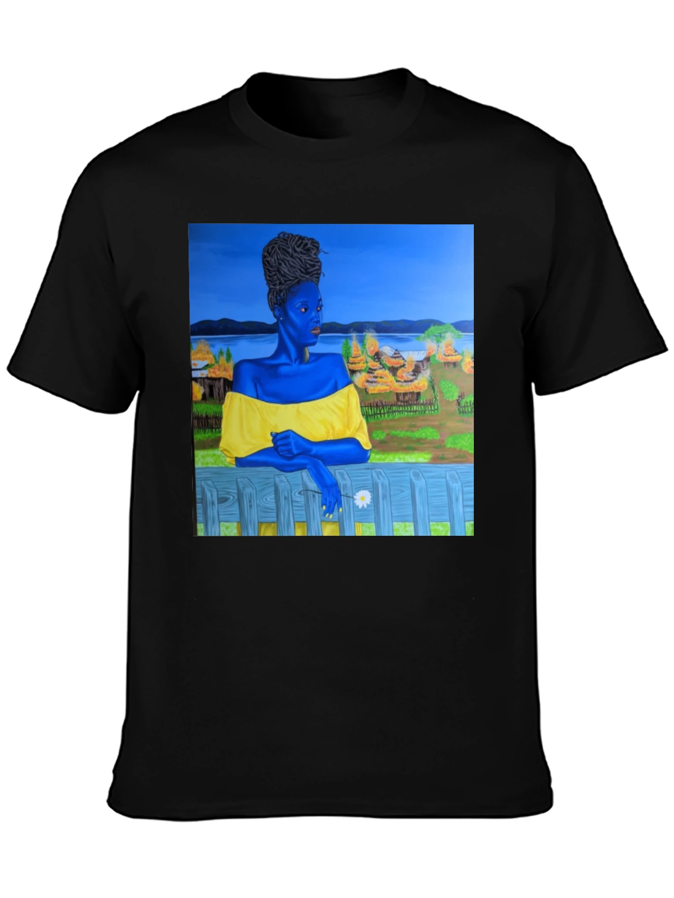 Black Black T-Shirt with Artistic Portrait Print view 3