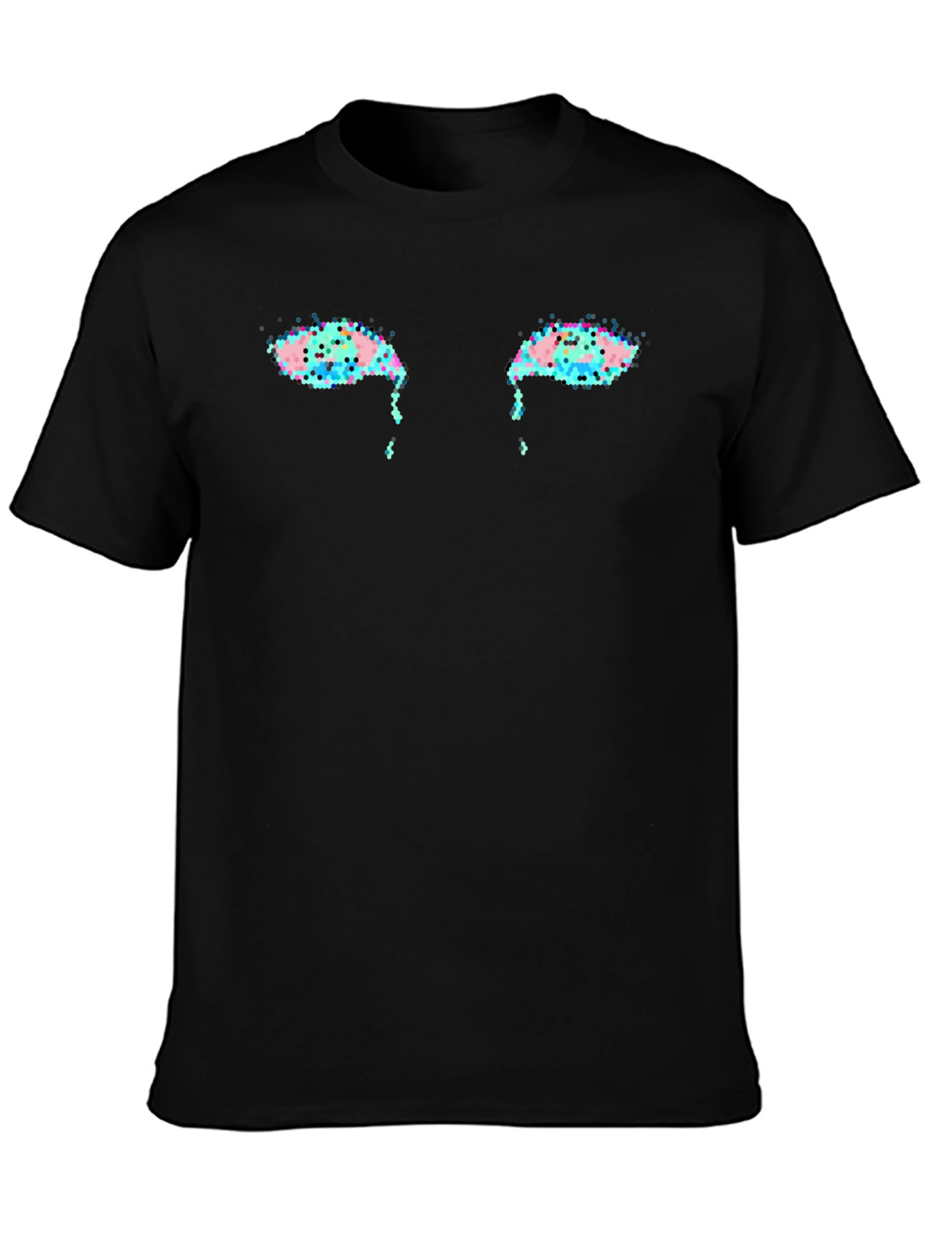 Black Pixelated Crying Eyes Graphic Tee view 3