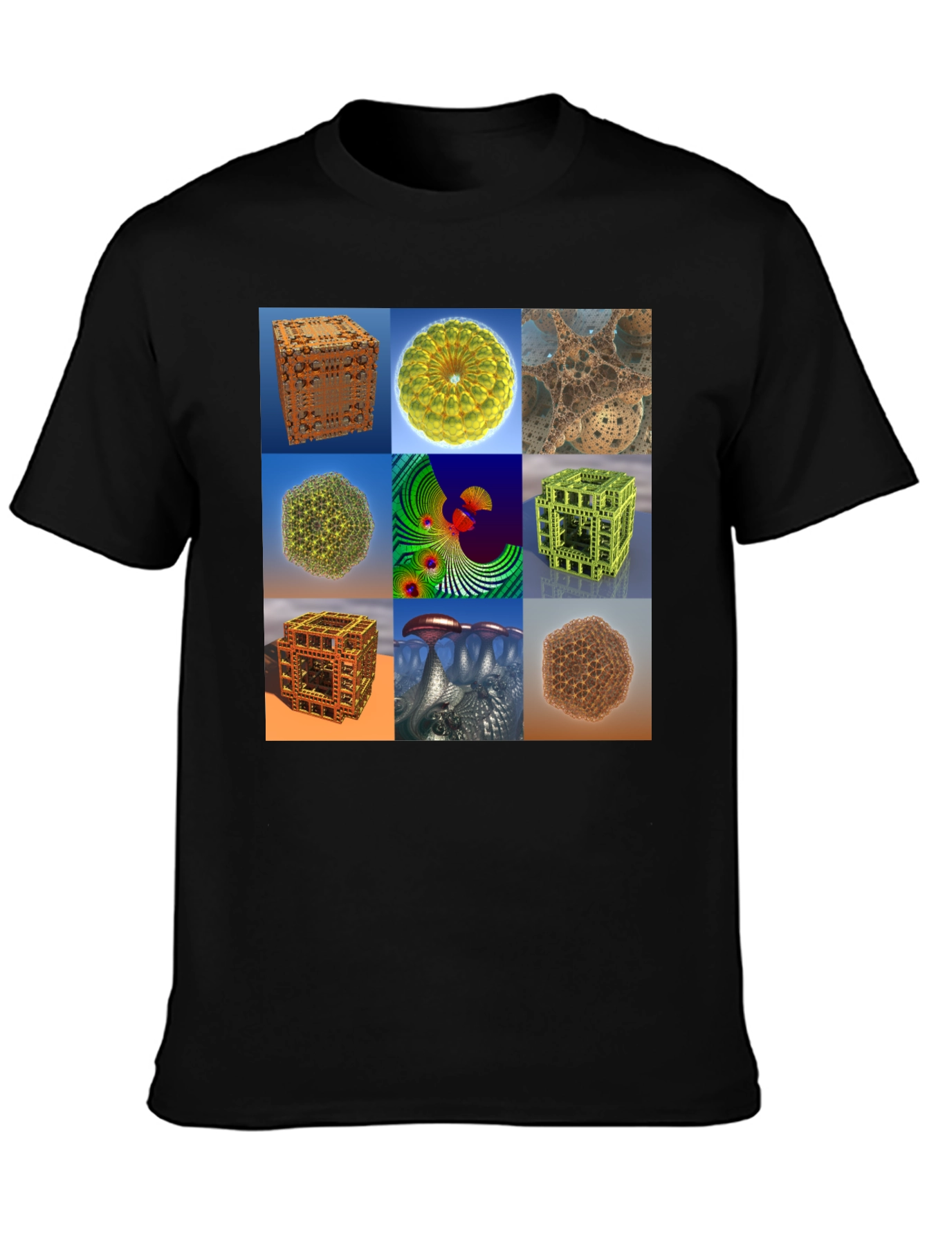 Black Fractal Art Print Tee - Unique Design T-Shirt view 3