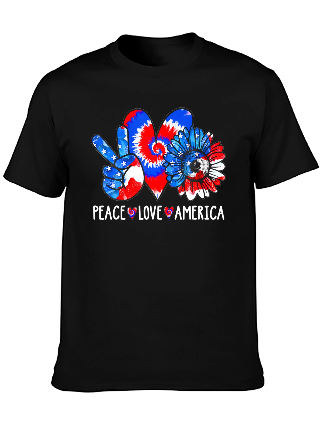 Black Patriotic Peace Love America T-Shirt view 3