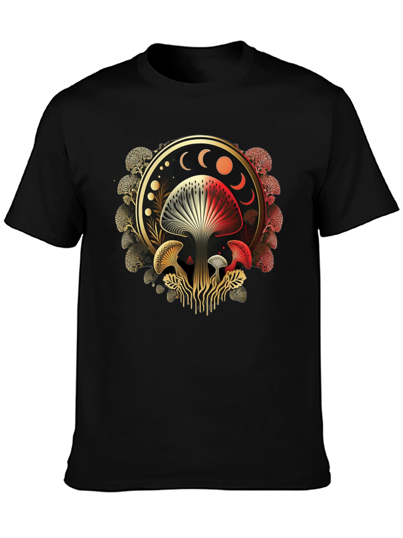 Black Mystic Mushroom Moon Phase Graphic Tee view 3