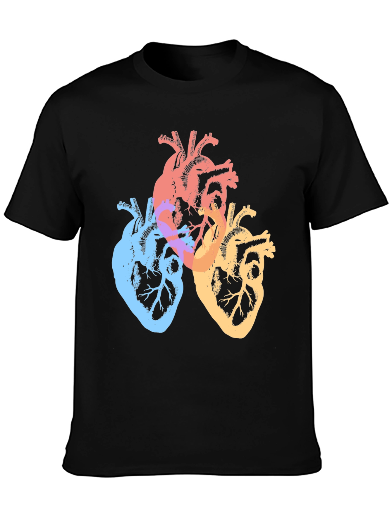 Black Colorful Anatomical Hearts Graphic Tee - Black view 3
