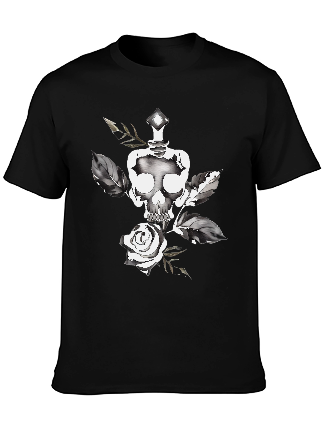Black Skull & Rose Graphic Tee - Stylish Black Cotton T-Shirt view 3