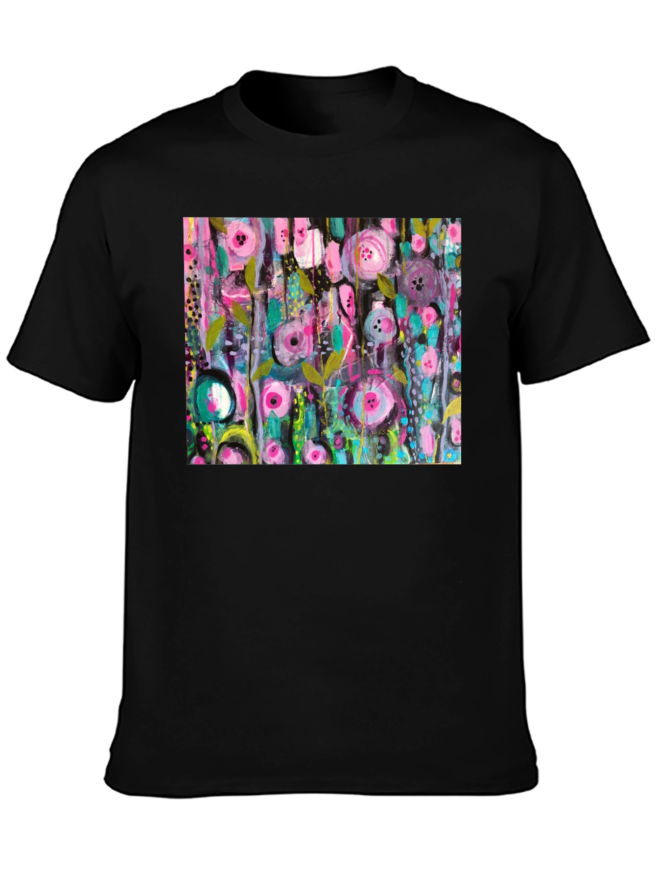 Black Abstract Floral Print Black T-Shirt view 3