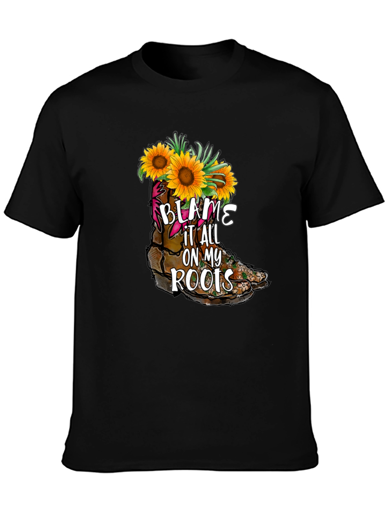 Black Blame It All On My Roots Sunflower Boot T-Shirt view 3