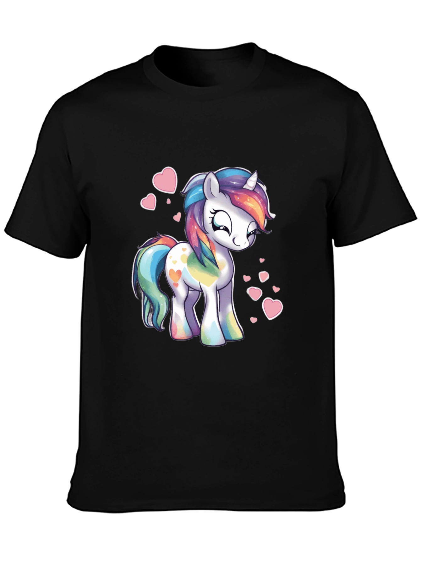 Black Rainbow Unicorn Heart Graphic Black T-Shirt view 3