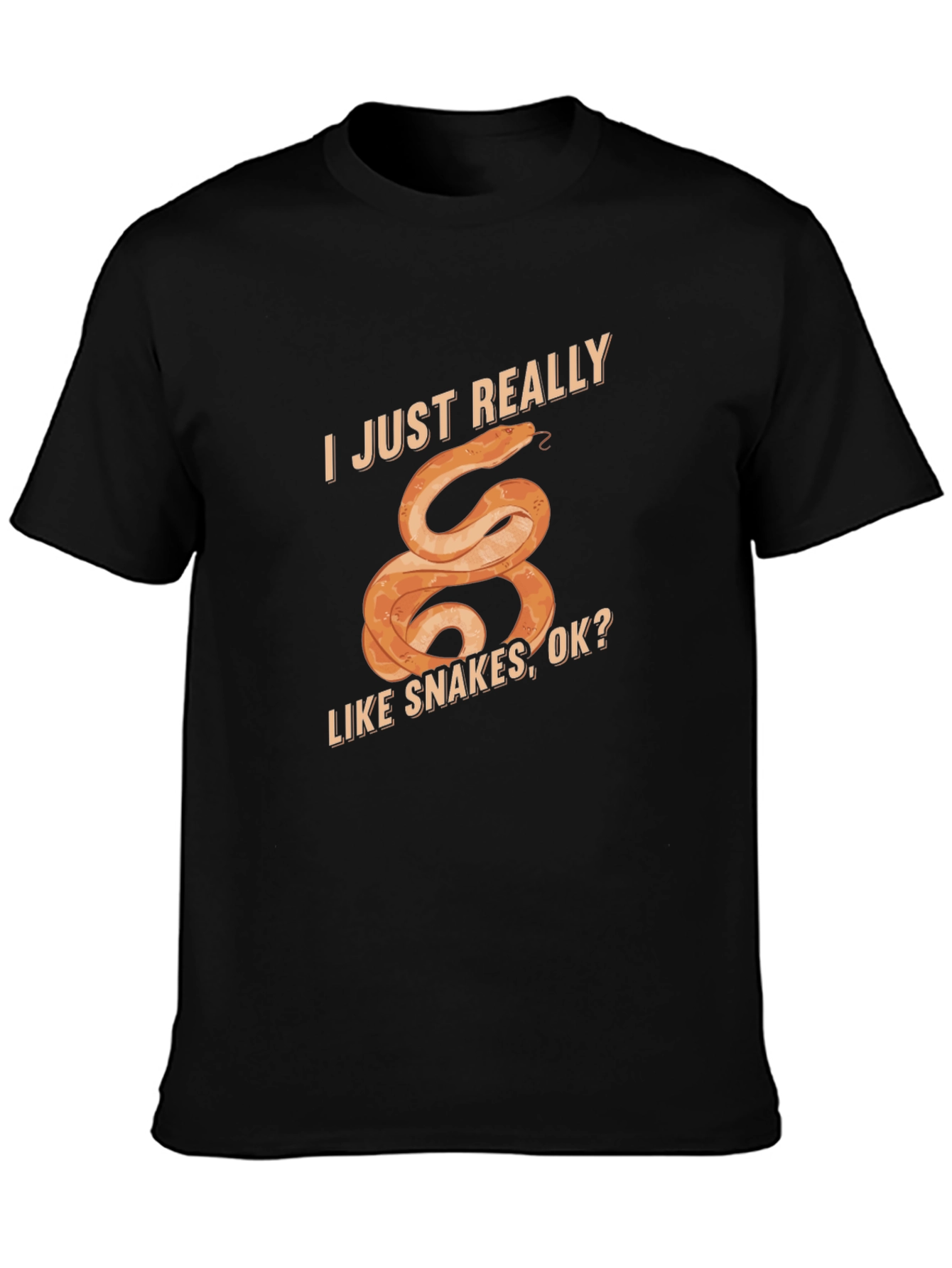 Black I Just Really Like Snakes T-Shirt, Fun Graphic Tee view 3