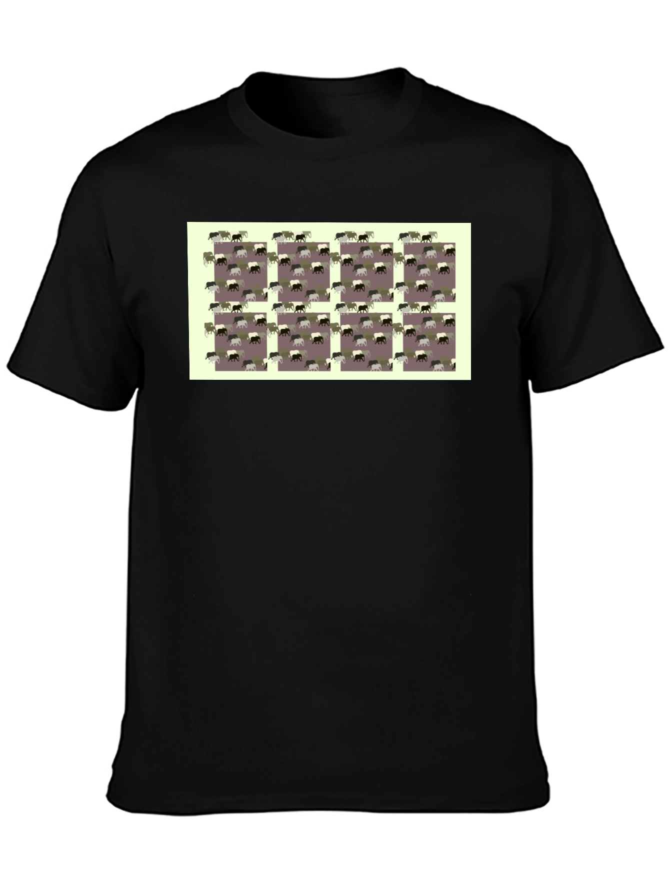Black Novelty Elephant Pattern Black T-Shirt view 3