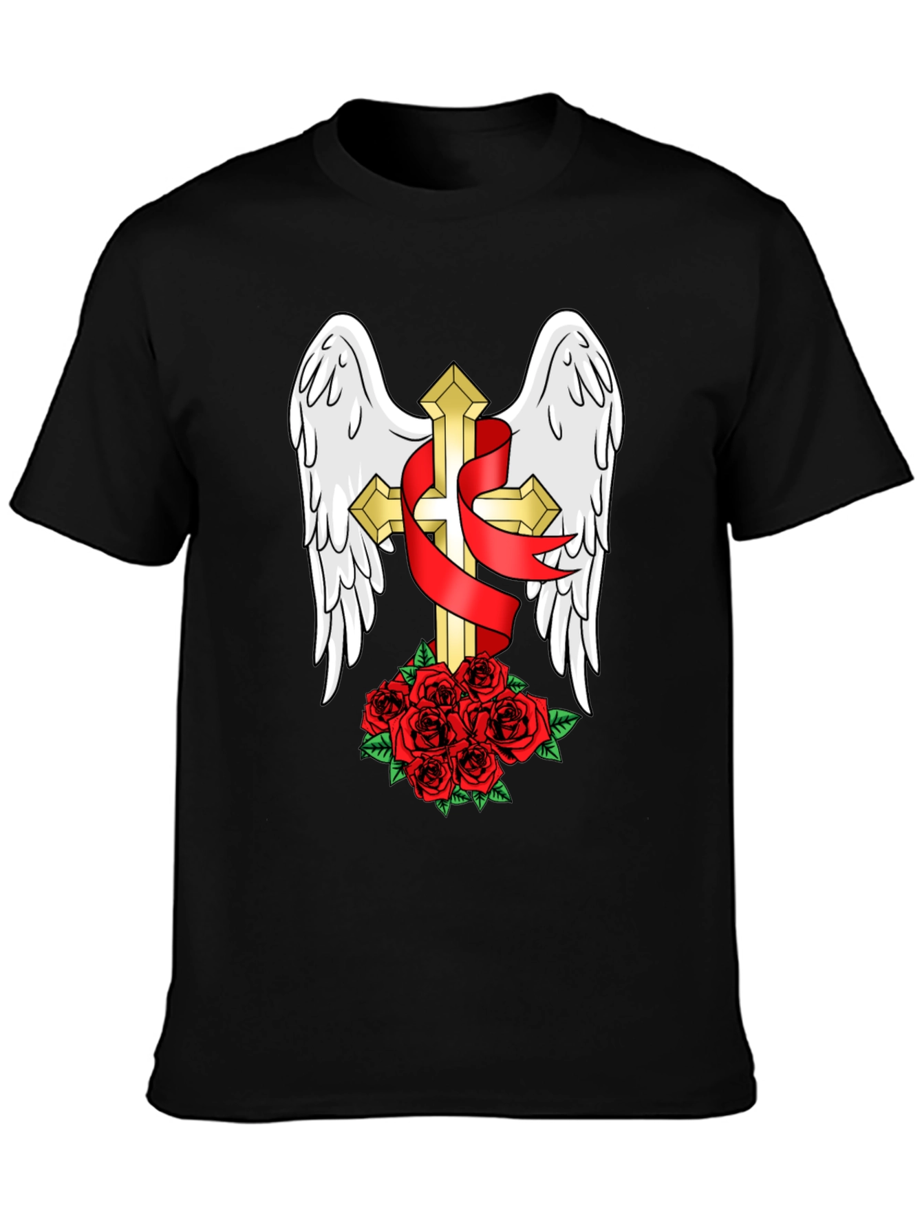 Black Winged Cross & Roses T-Shirt - Stylish Graphic Tee view 3