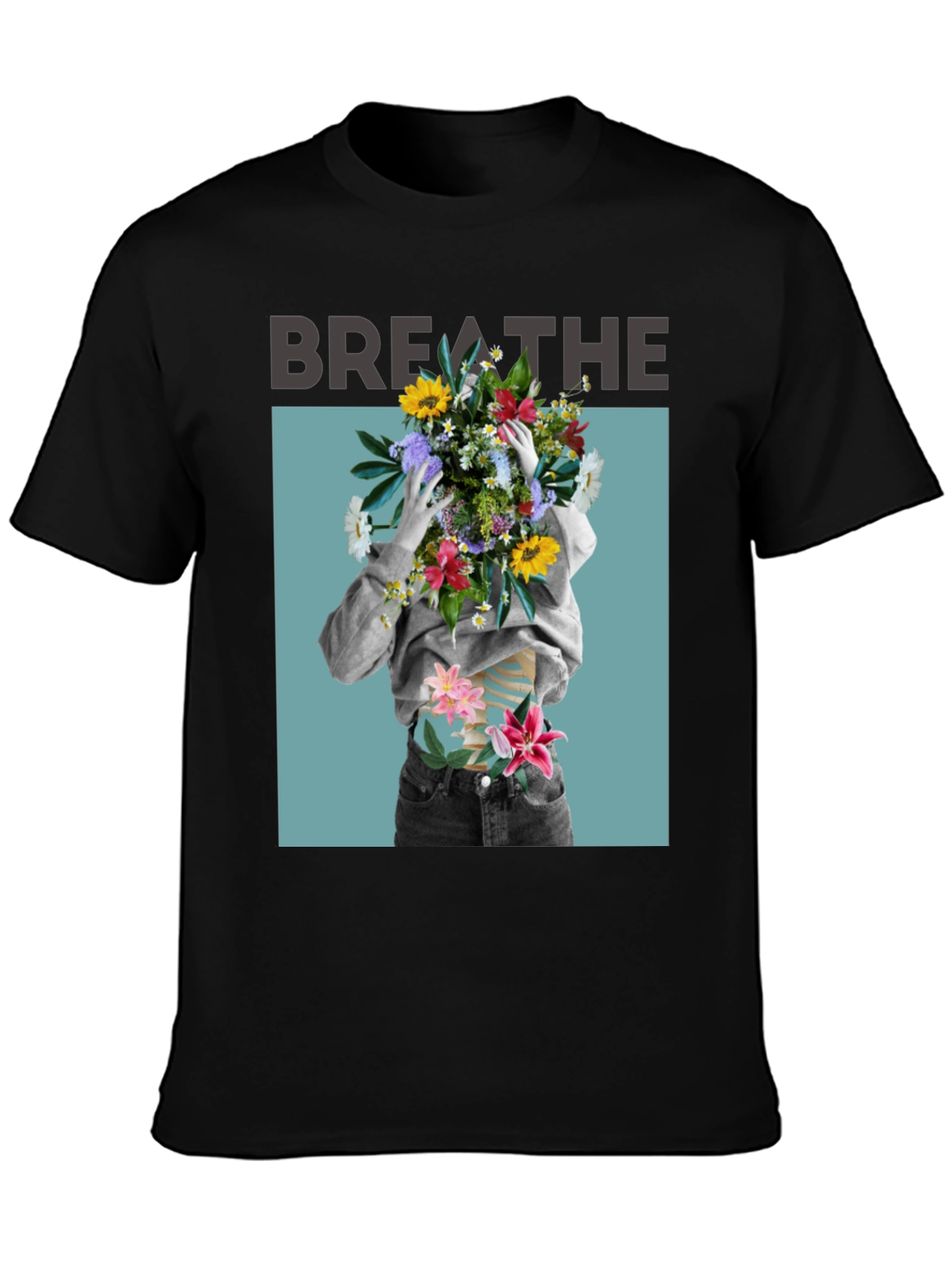 Black Breathe Floral Graphic Black T-Shirt view 3