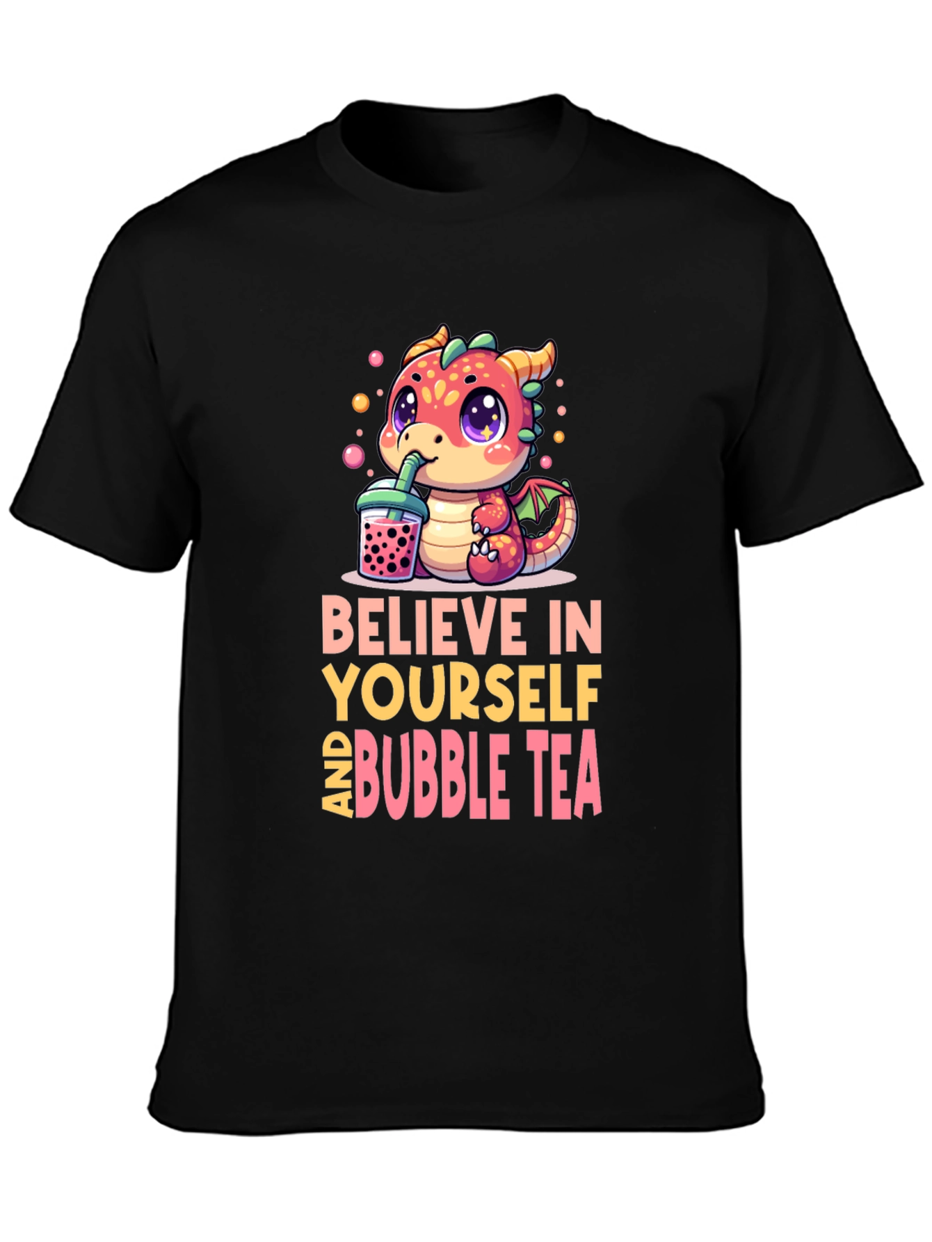 Black Believe In Yourself & Bubble Tea T-Shirt view 3