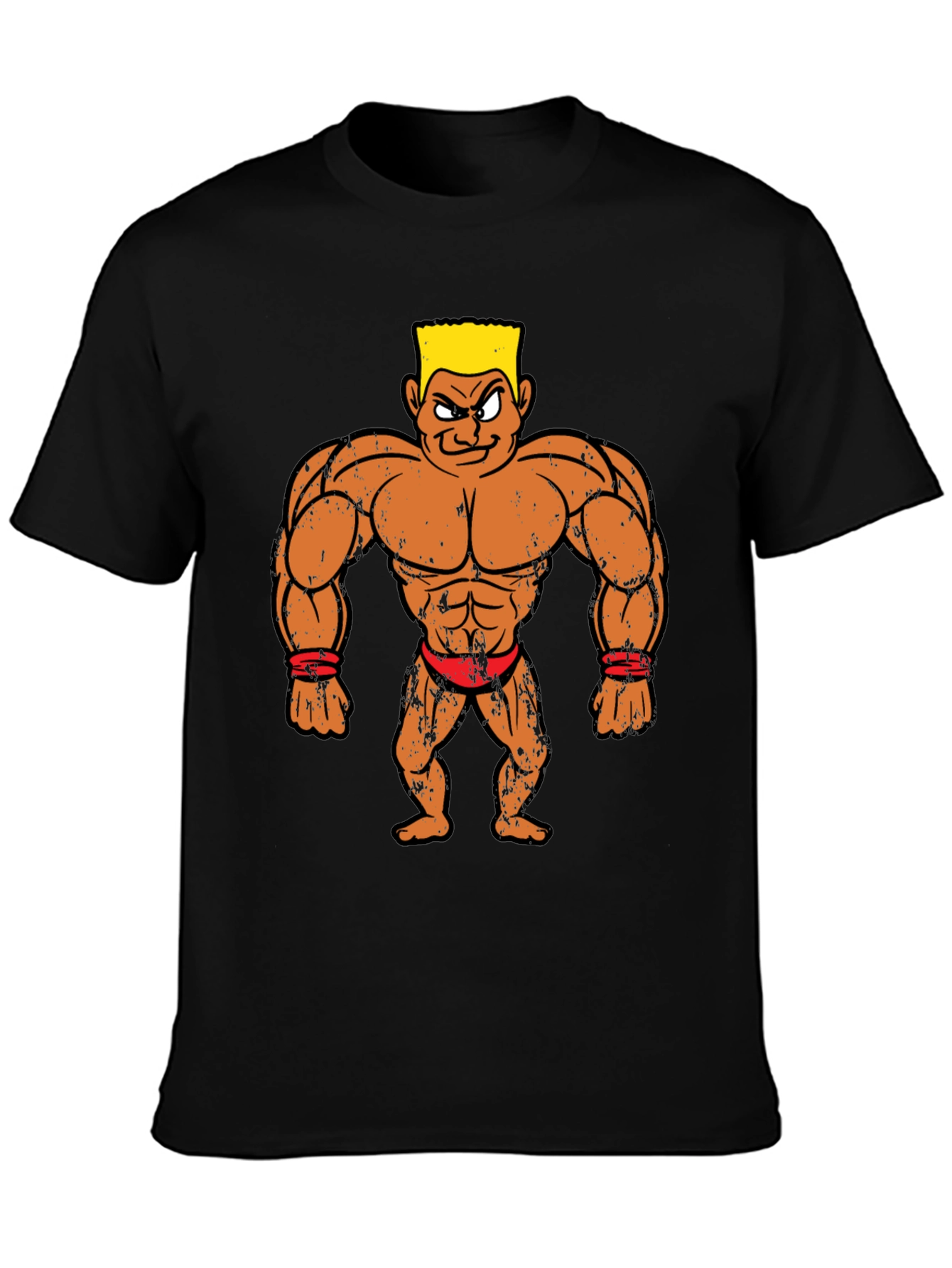 Black Cartoon Bodybuilder Graphic Tee - Black view 3