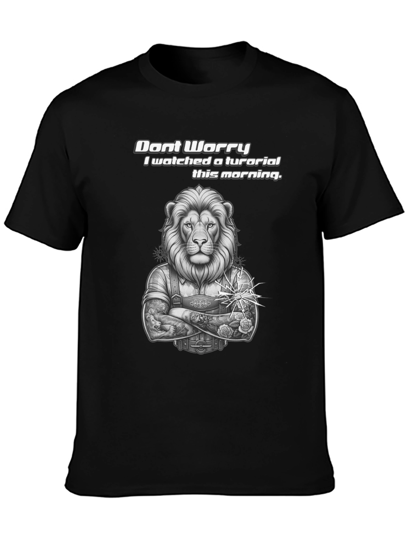 Lion Tutorial Graphic T-Shirt - Black Crew Neck - 3