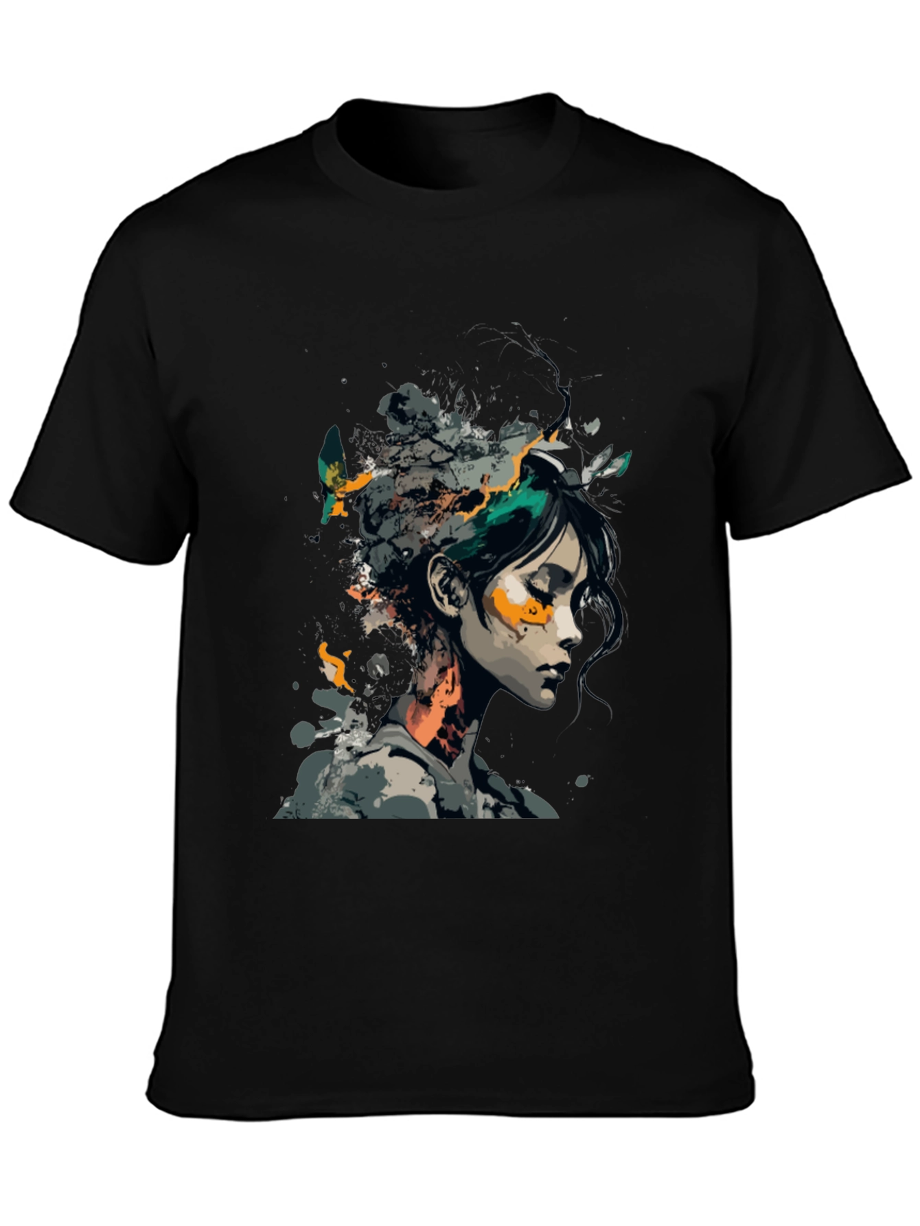 Black Artistic Woman Graphic Black T-Shirt view 3