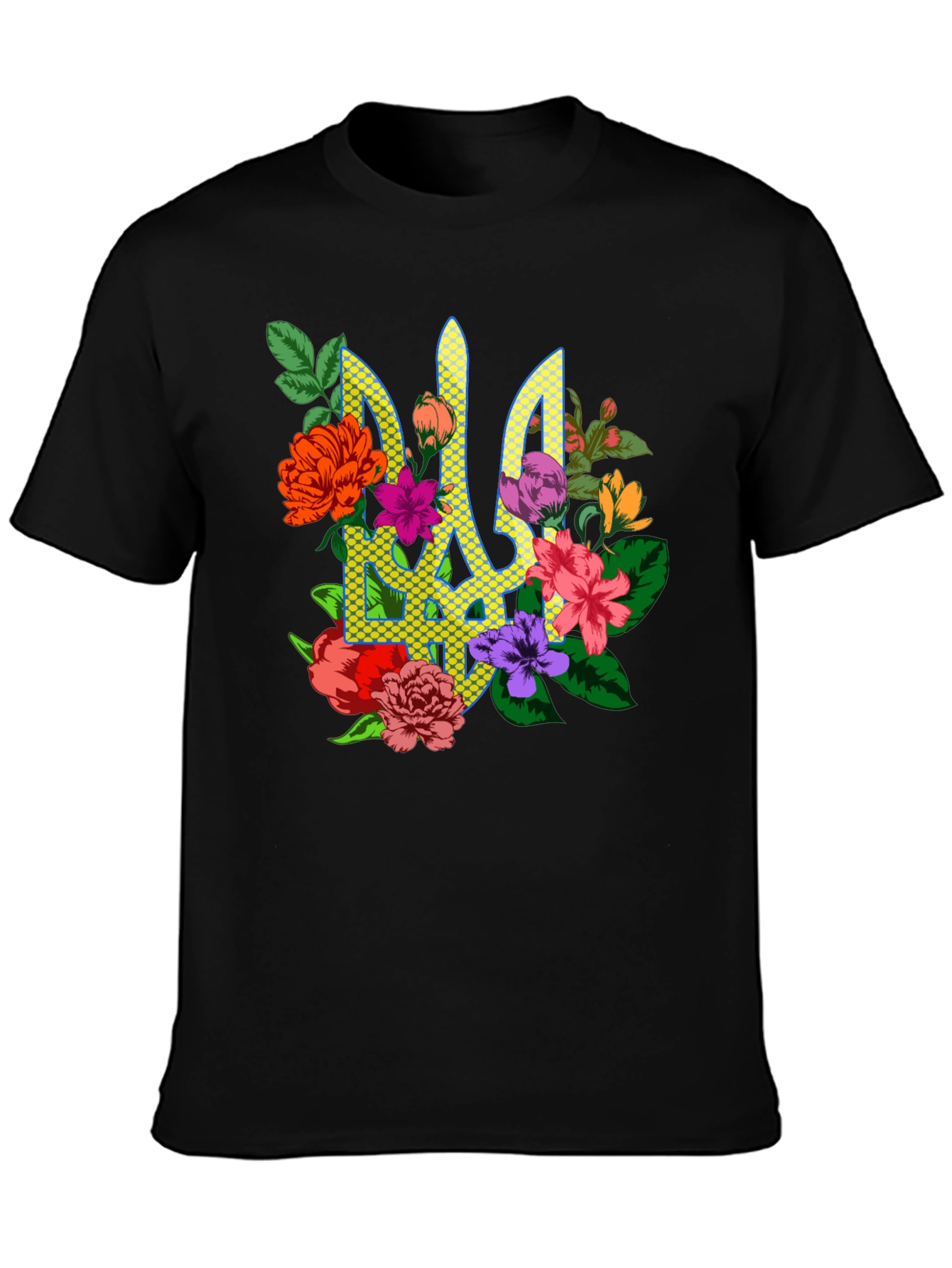 Black Floral Ukraine Emblem T-Shirt view 3