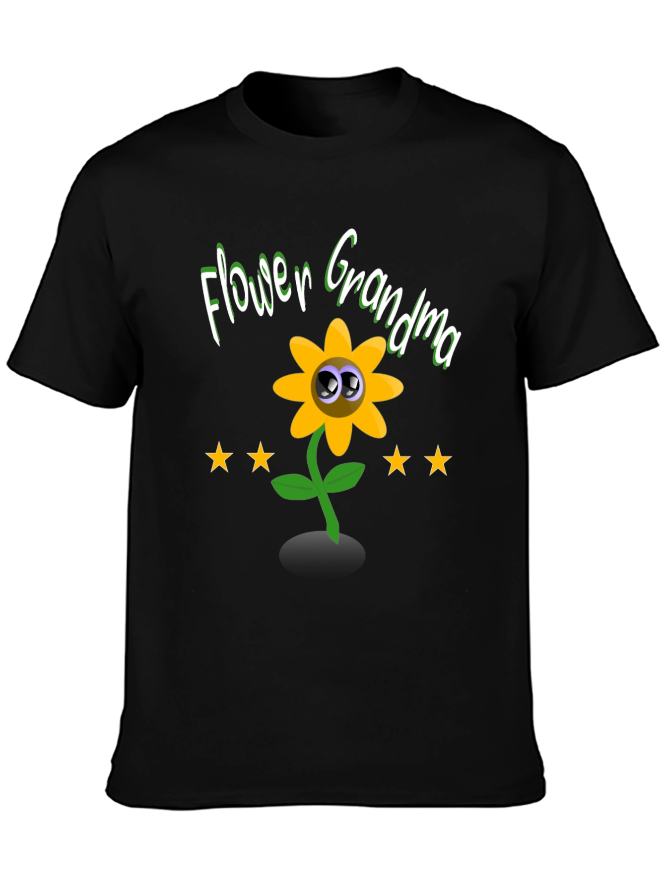 Black Flower Grandma T-Shirt - Cute Cartoon Sunflower Tee view 3
